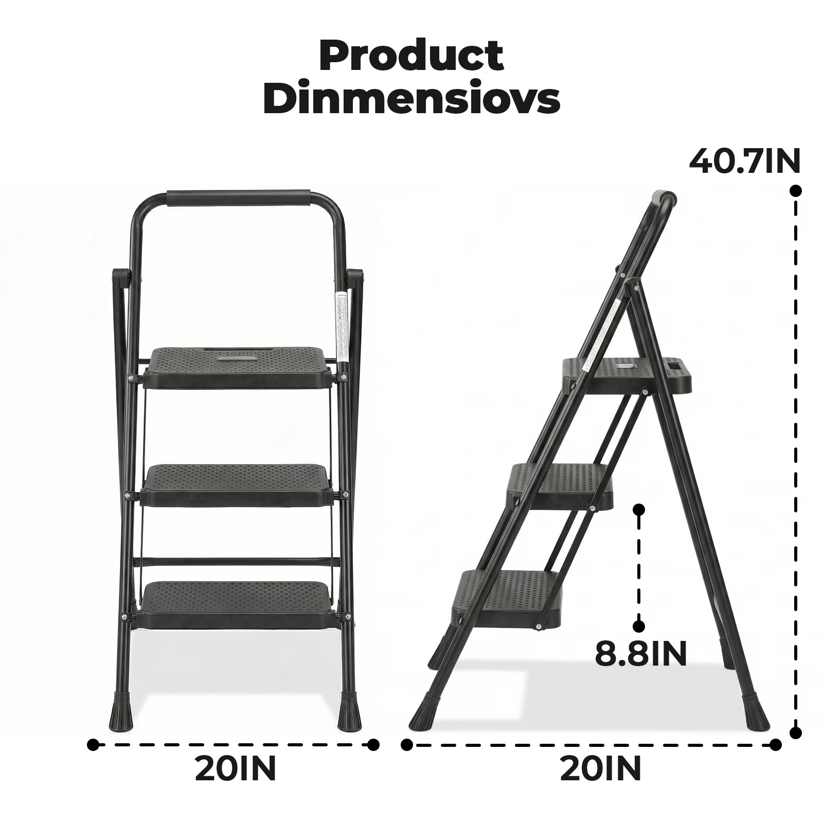 Heavy Duty Foldable 3 Step Stool Ladder Anti-Slip Pedal for Home Kitchen Access