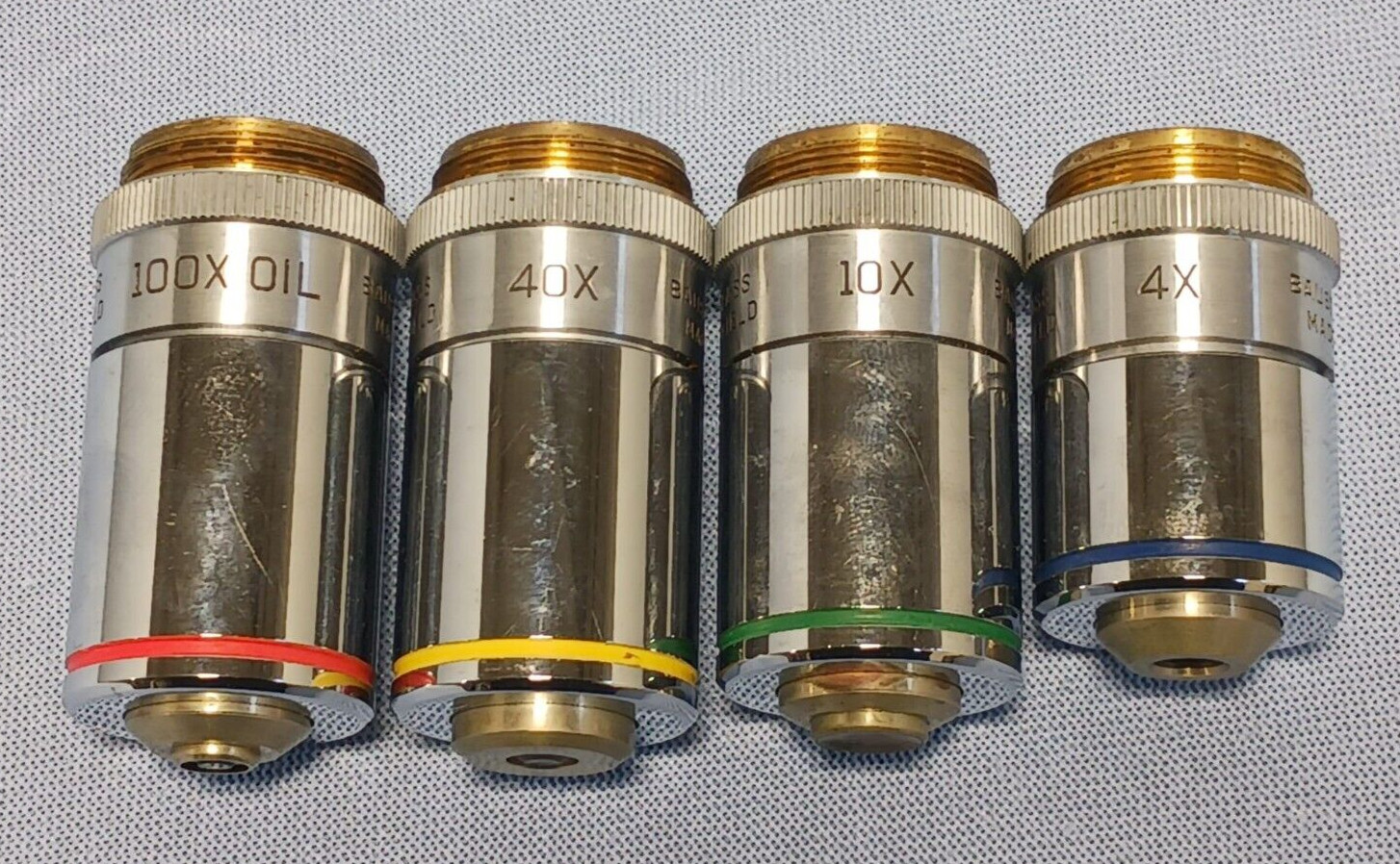 Bausch & Lomb 4X, 10X, 40X, 100X Oil Cover Glass 0.18 Microscope Objectives