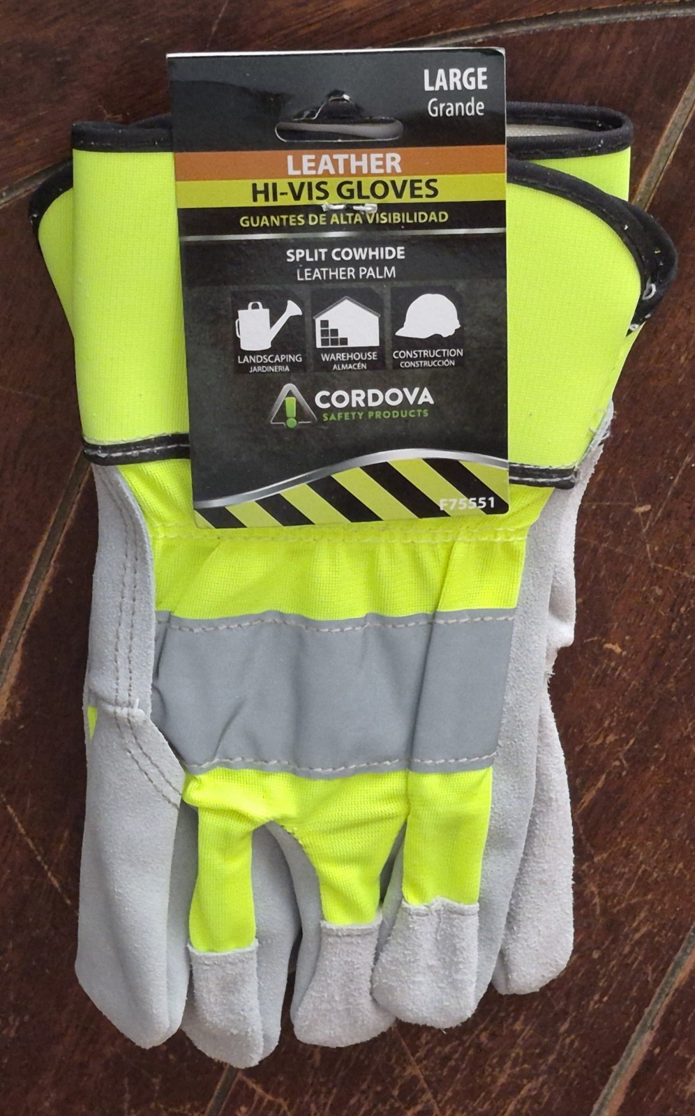 1 Pair of Cordova Hi-Vis Gloves with Leather Palm -Size LARGE- #F75551