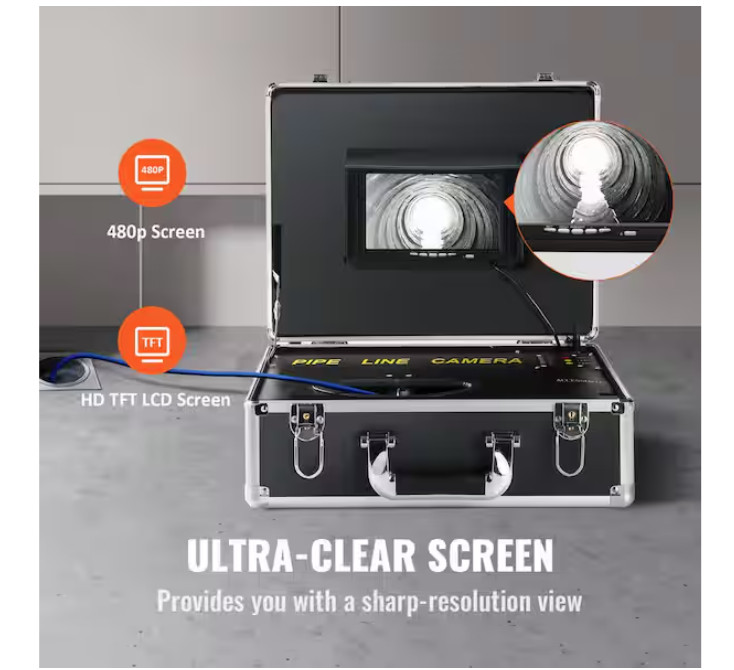Vevor Sewer Pipeline Inspection Camera 7 in. Screen 98 ft with DVR 16GB SD Card