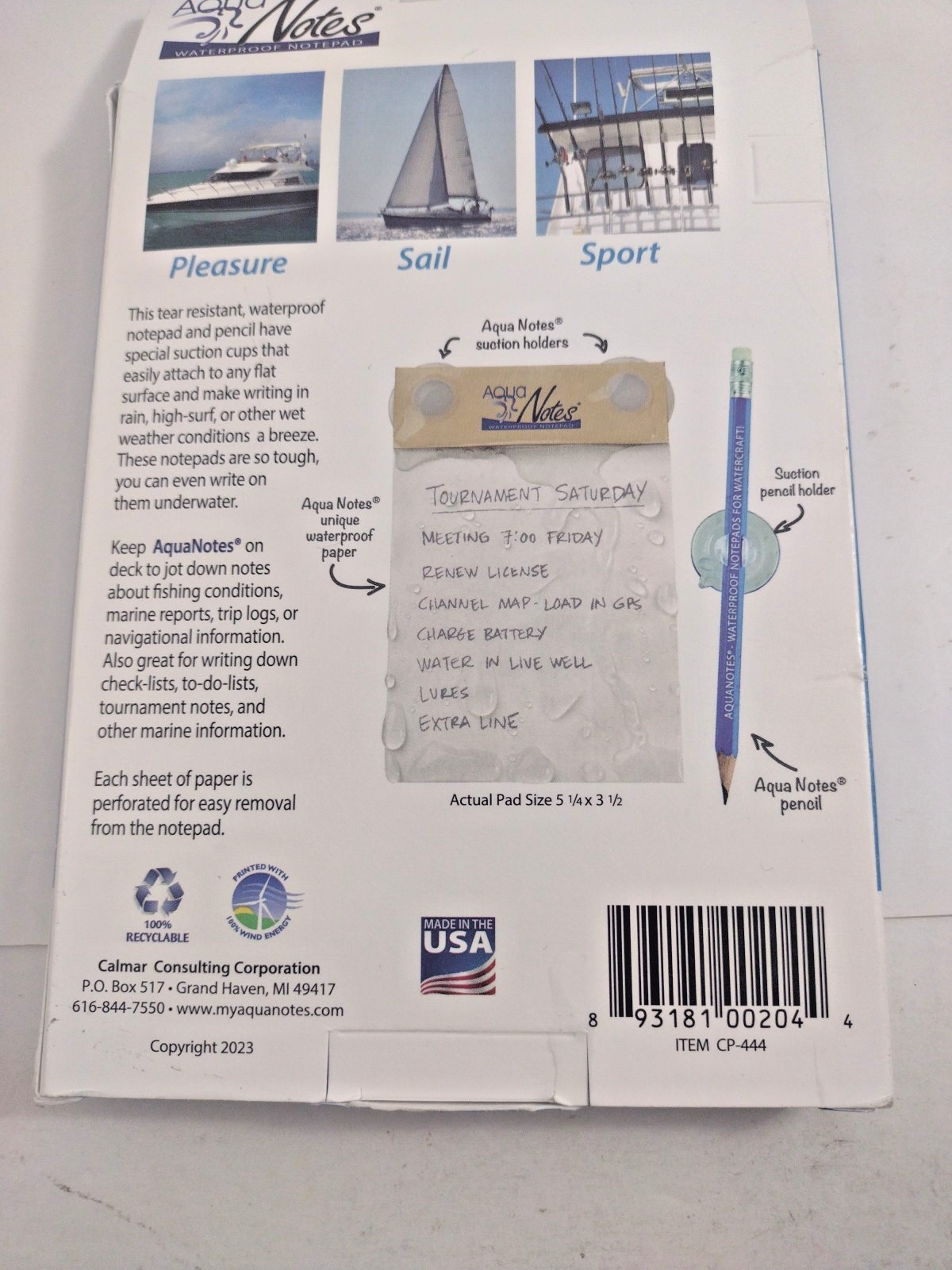 Aqua Boat Notes Waterproof Notepad (MADE IN THE USA) 40 Sheet Pack Aqua Pencil