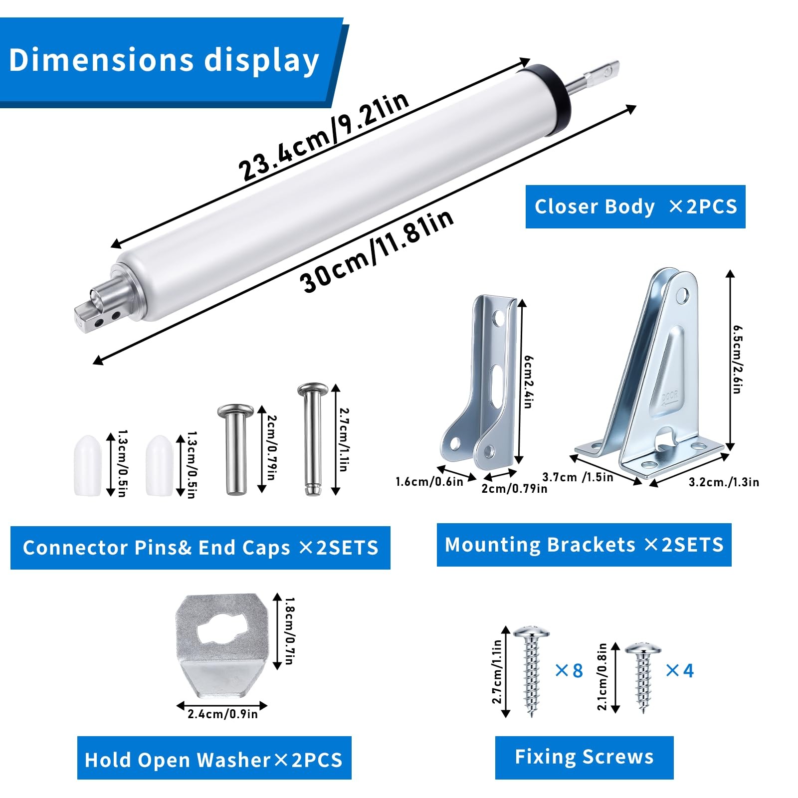2 Sets Storm Door Closer, Heavy Duty Pneumatic Screen Door Closer with Hold O…