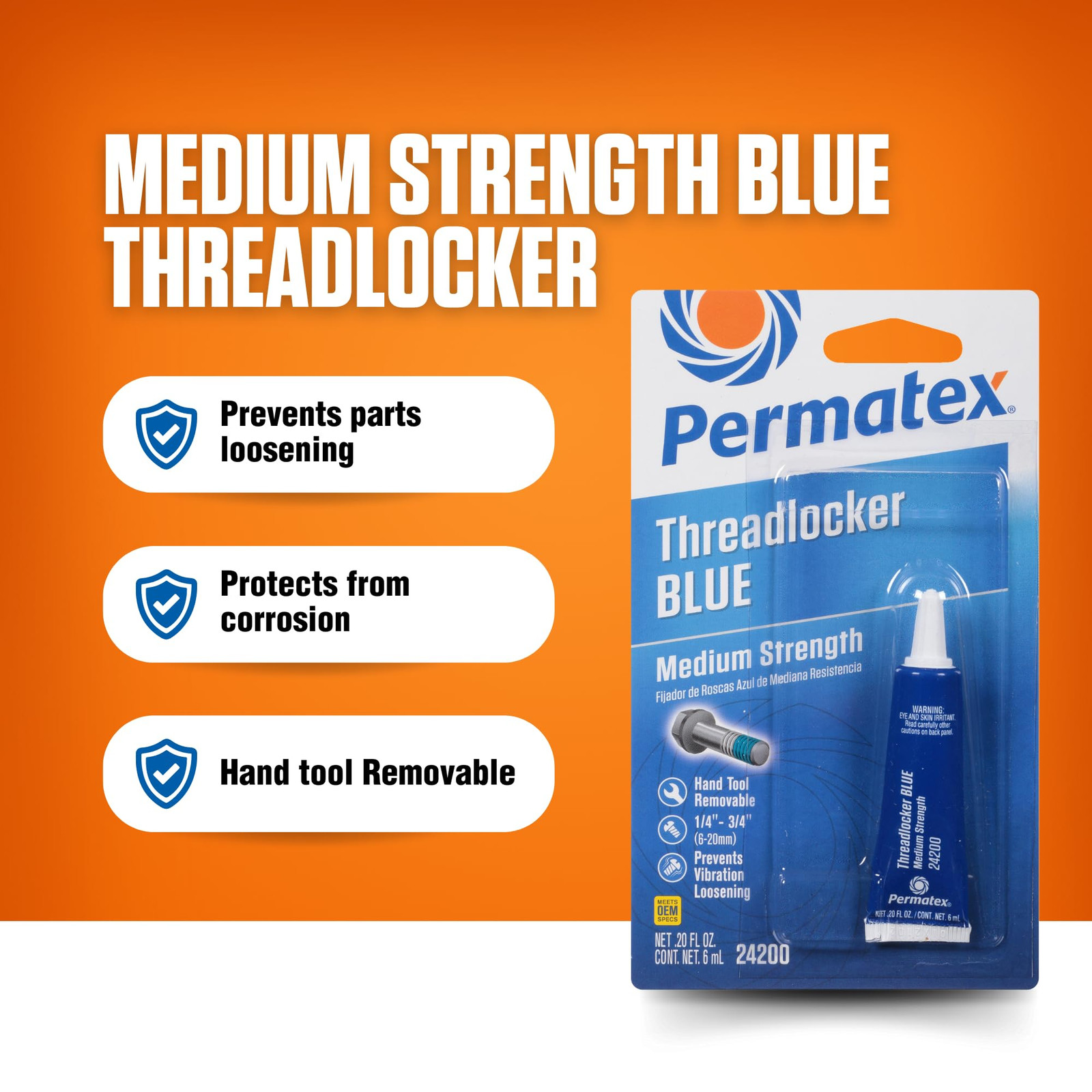 Permatex Medium Strength Threadlocker Blue 6ml Automotive Fastener Sealant