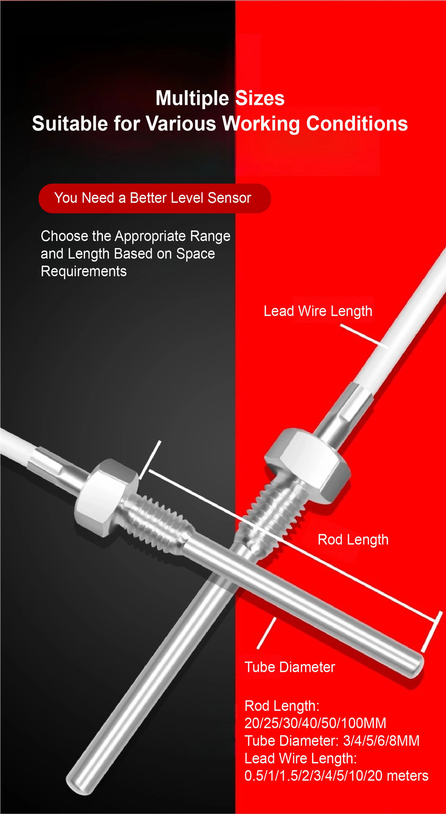 Temperature Sensor Probe NTC 0K/50K/100K M8 Thread SS -50~200°C Fast Response