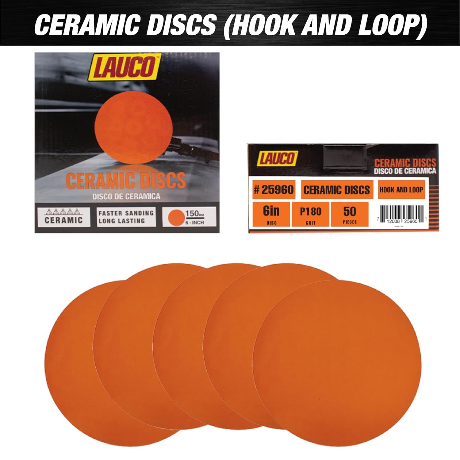 Premium 6″ Hook and Loop Sanding Ceramic Discs (Box of 50) – (GRIT-180) 25960