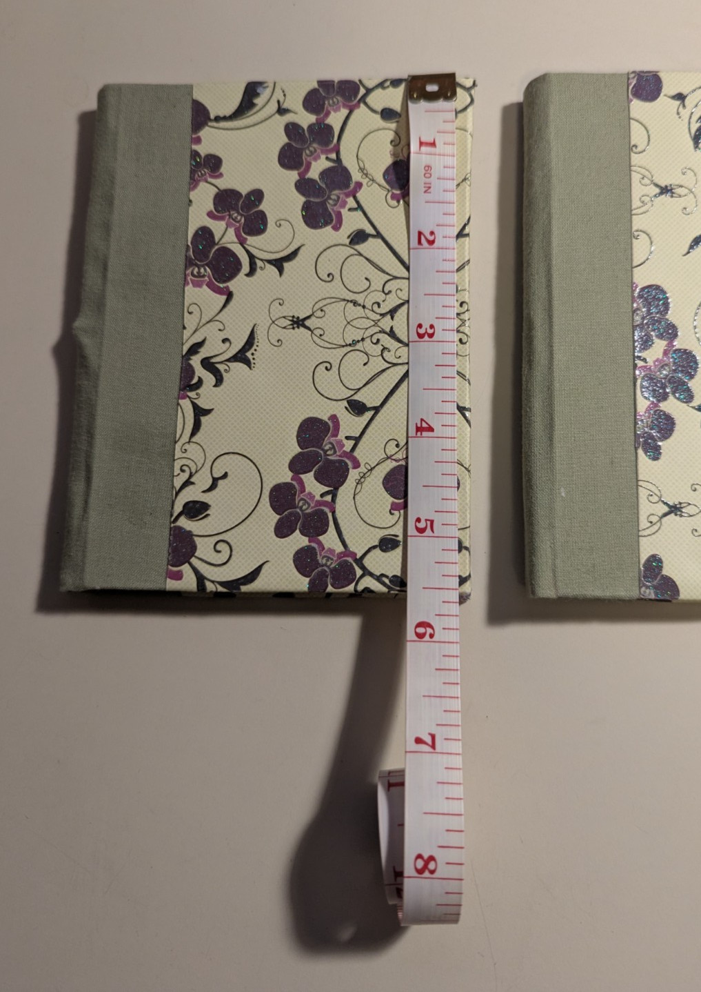 2 Handmade Green Purple Iris Shabby Skinny Journals 4.5″ by 5.5″