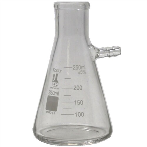 250ml Filtering Flask, Graduated, Boro 3.3 Glass, Karter Sci 250M2 (Pack 6)