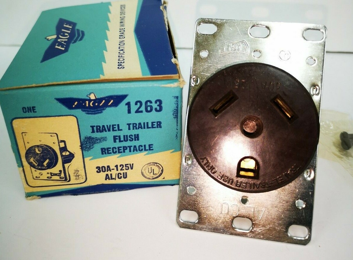 30A 2P 3W 125V Heavy Duty RV Travel Trailer Receptacle 1263 TT-30R EAGLE 1263E