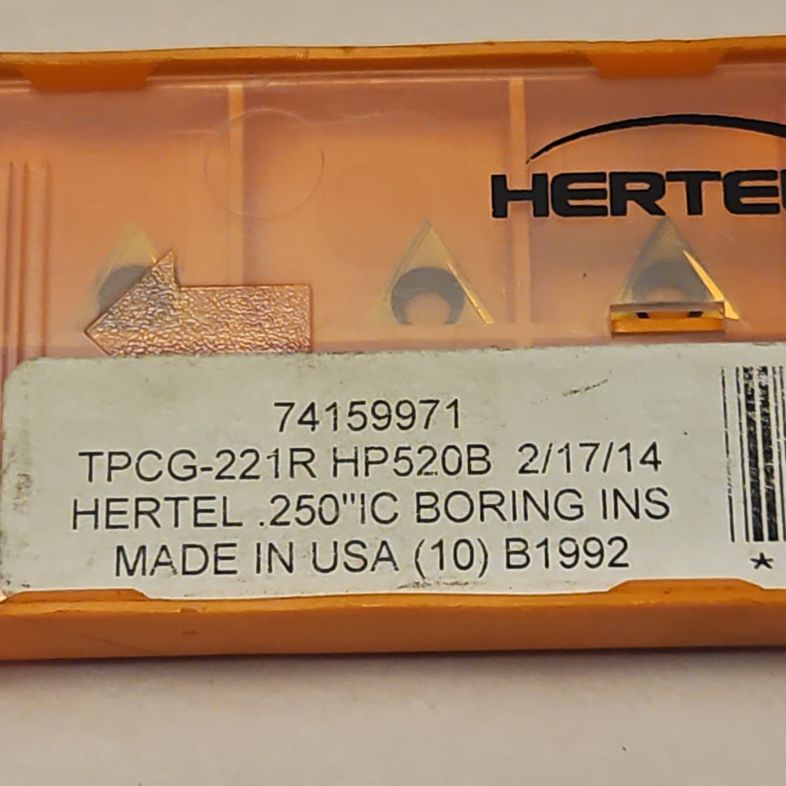 Hertel Boring Insert: TPCG221R HP520B, 9 NEW Solid Carbide.250′ BORING LOT902