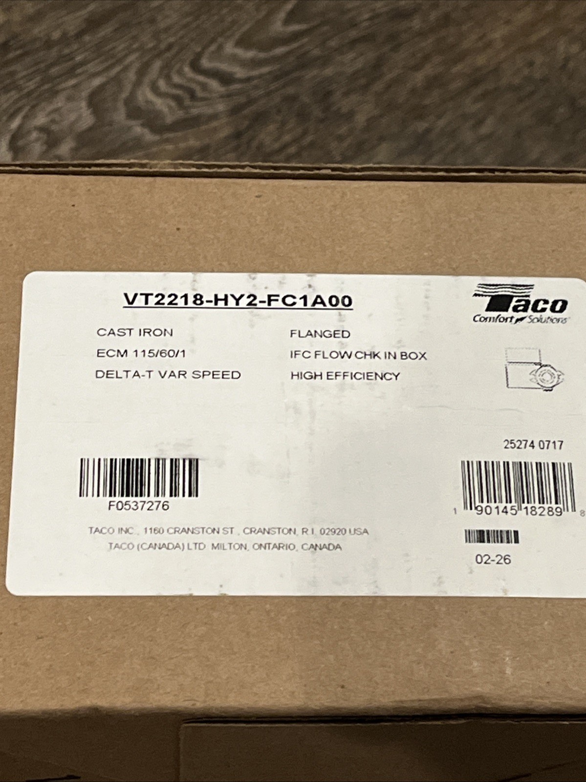 Taco VT2218-HY2-FC1A00 ECM High-Efficiency Circulator Cast Iron Flanged