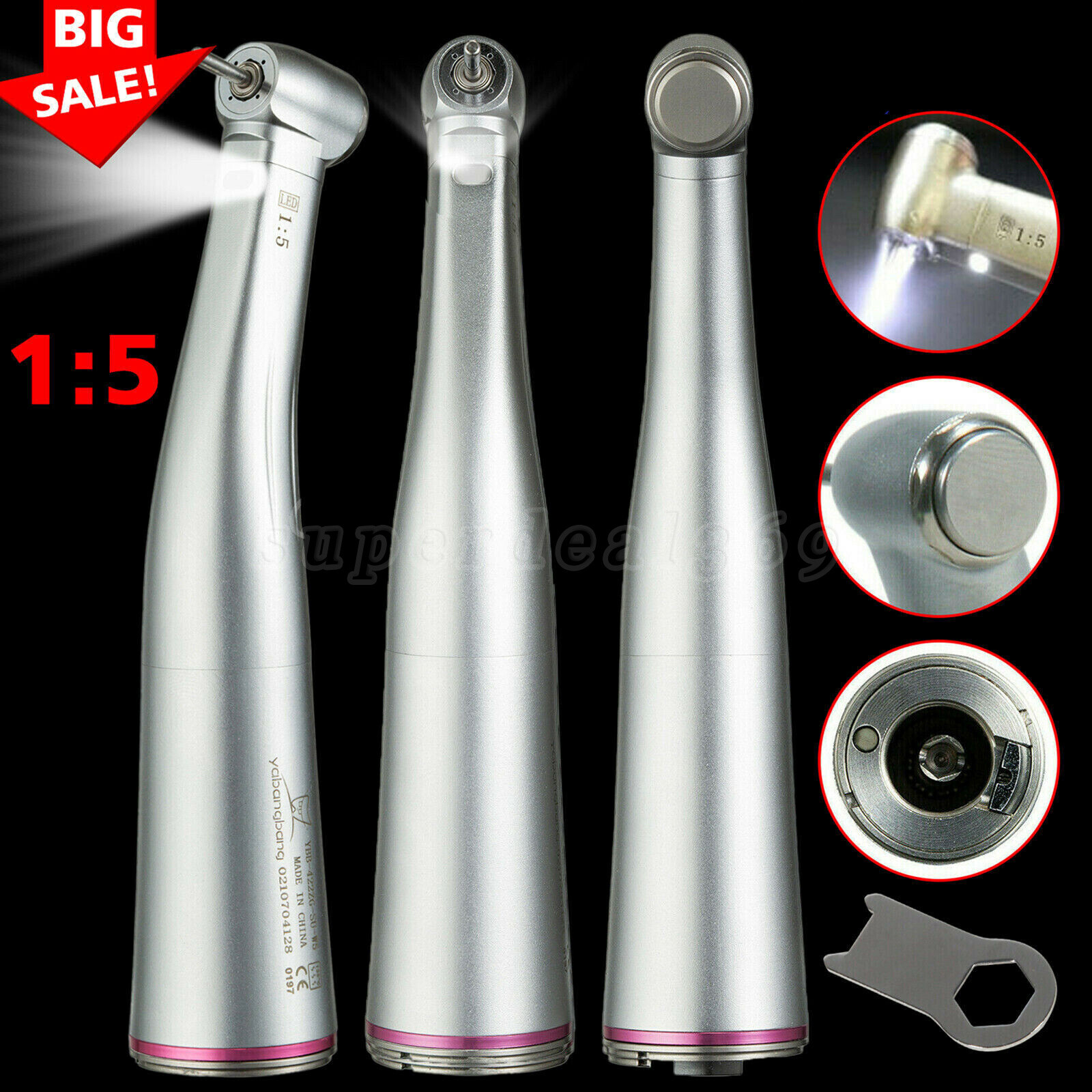 NSK Style LED Dental 1:5 Fiber Optic Contra Angle Fit Micro Motor