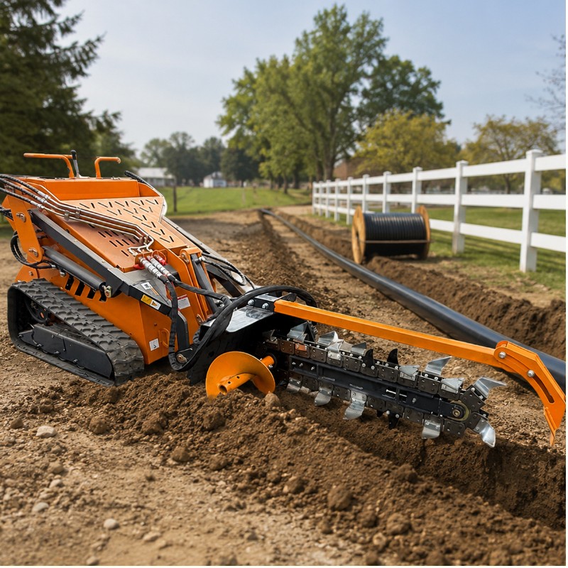 8in Mini Trencher Ditch Digger Heavy-Duty Landhonor 9-15 GPM Skid Attachment