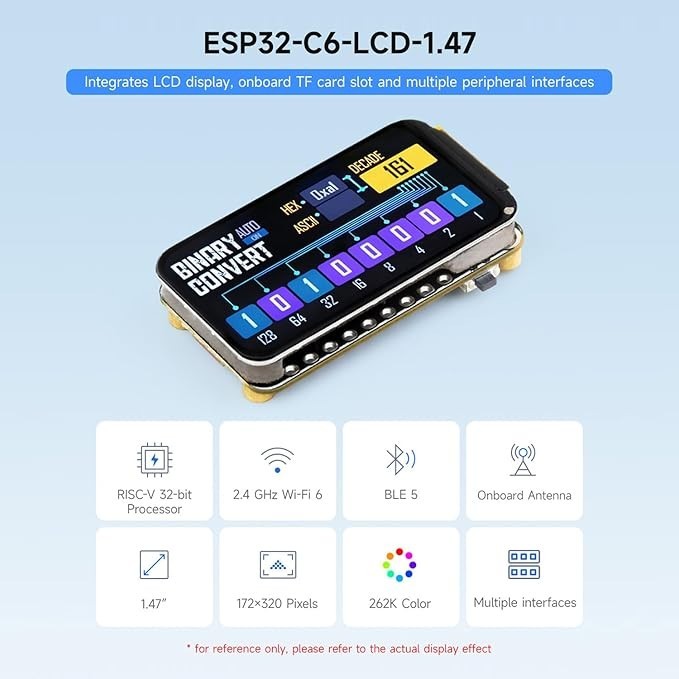 1.47inch LCD ESP32-C6 WIFI Bluetooth Development Board Type-C 160MHz Processor