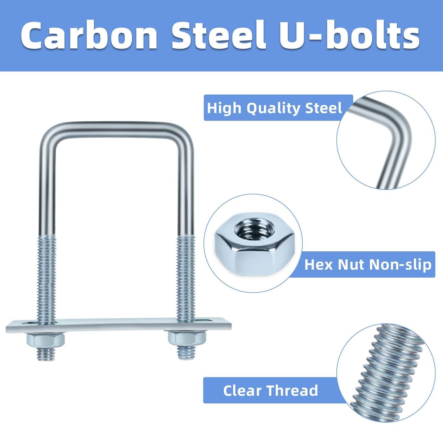 Mellewell 4 Sets M8 Square U Bolts, U Bolts 25mm (1″) Width 90mm (3.54″) Leng…
