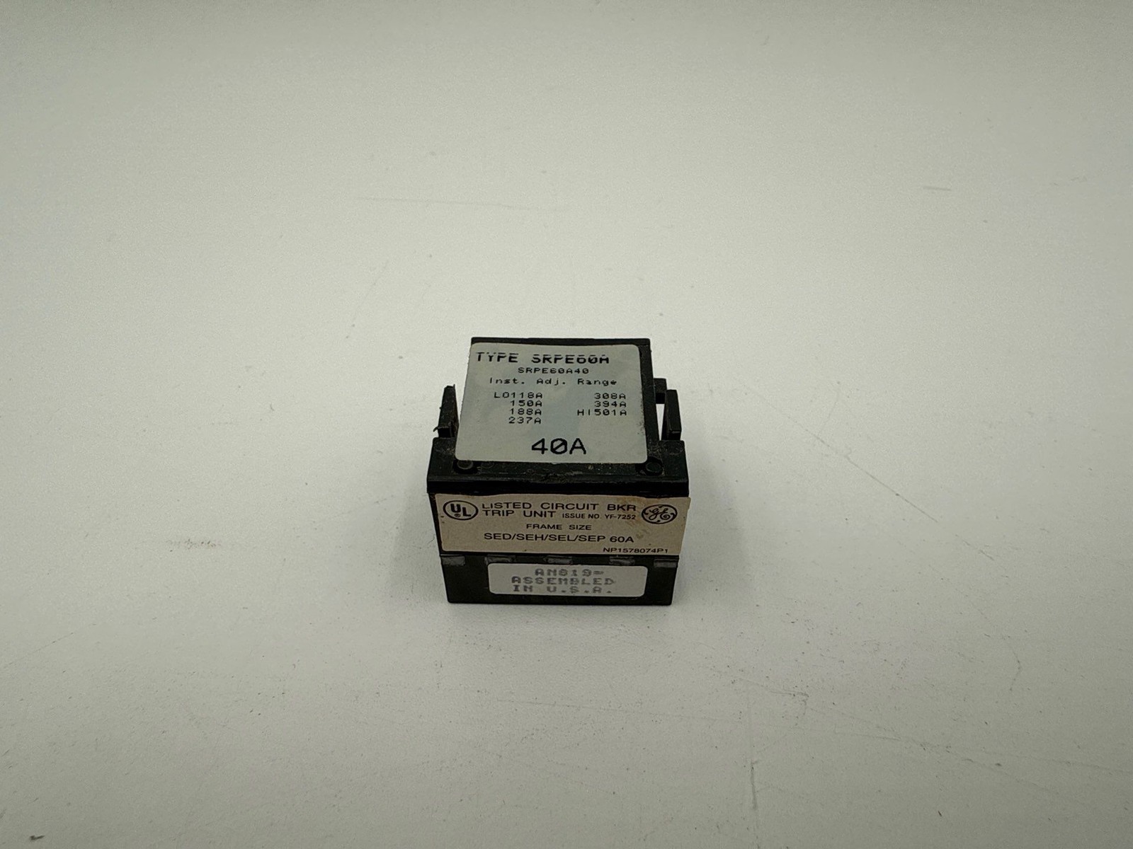 GE SRPE60A40 Rating Plug 40A SRPE60 40 Amp Frame SEDA SEHA SELA SEPA Used