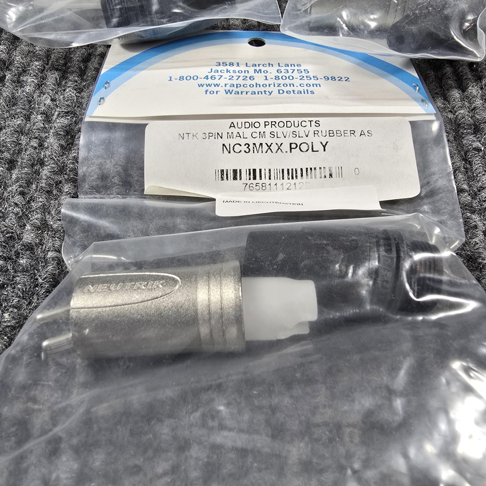 Neutrik NC3MXX.POLY 3 Pin Male XLR Connector Silver Rubber Audio Plug Lot of 3