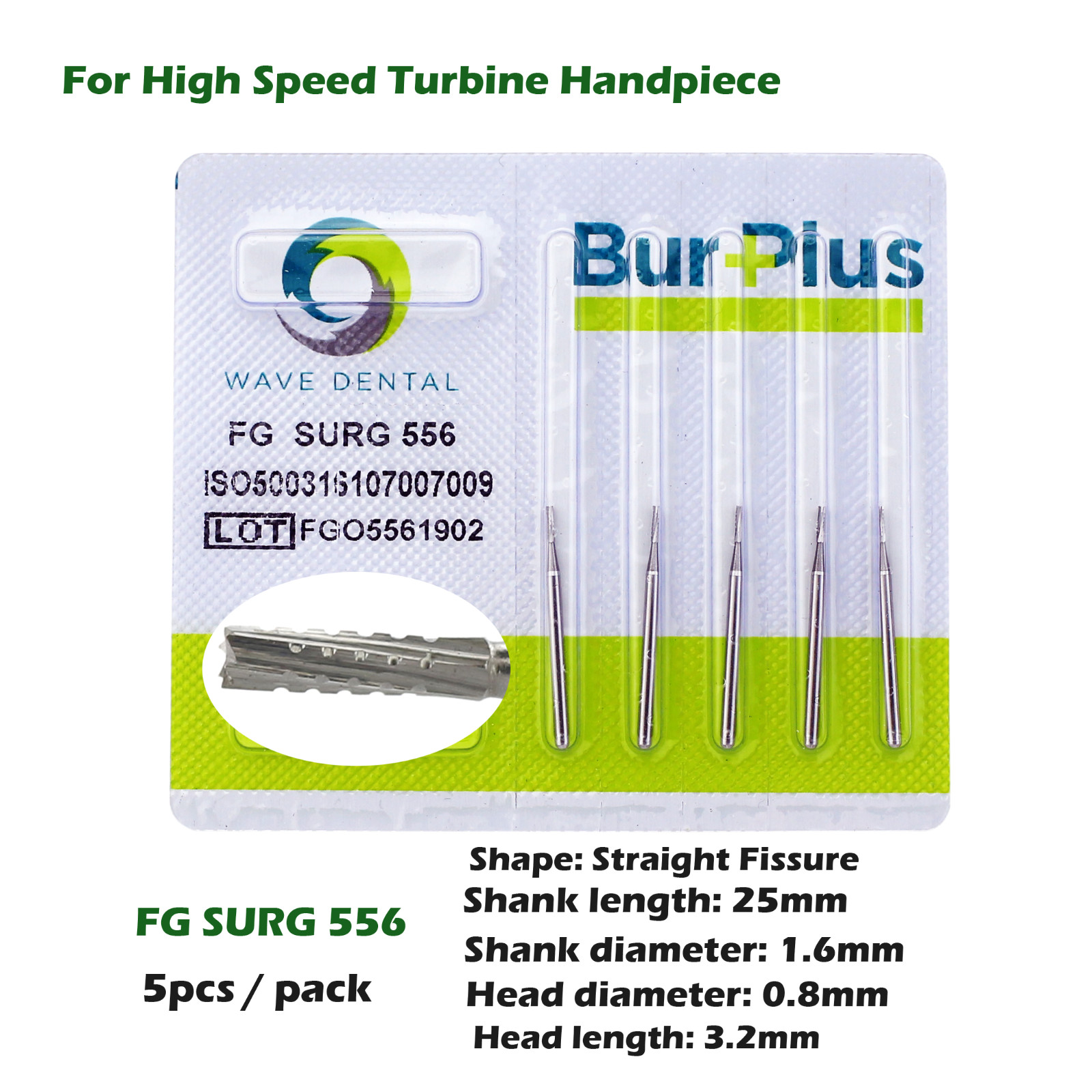 Wave Dental Surgical Carbide Burs Long Shank 558 557L FG SURG Straight Fissure