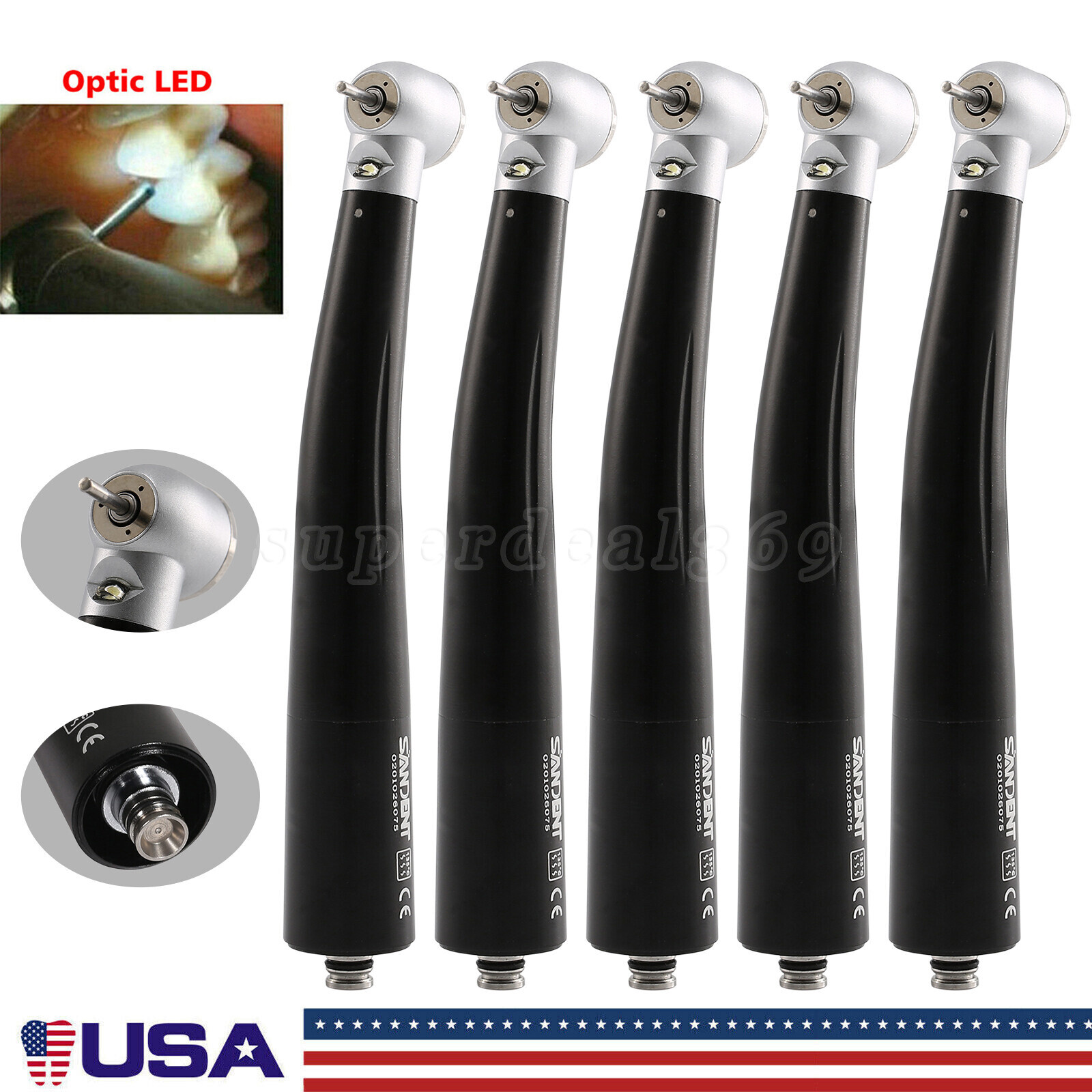 1-10pcs SANDENT Dental LED E-generator Triple Handpiece fit NSK 4 Hole Coupler