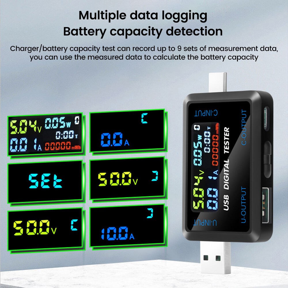 Digital Voltage Current Meter Power Capacity Tester USB Type-C Charger Detector