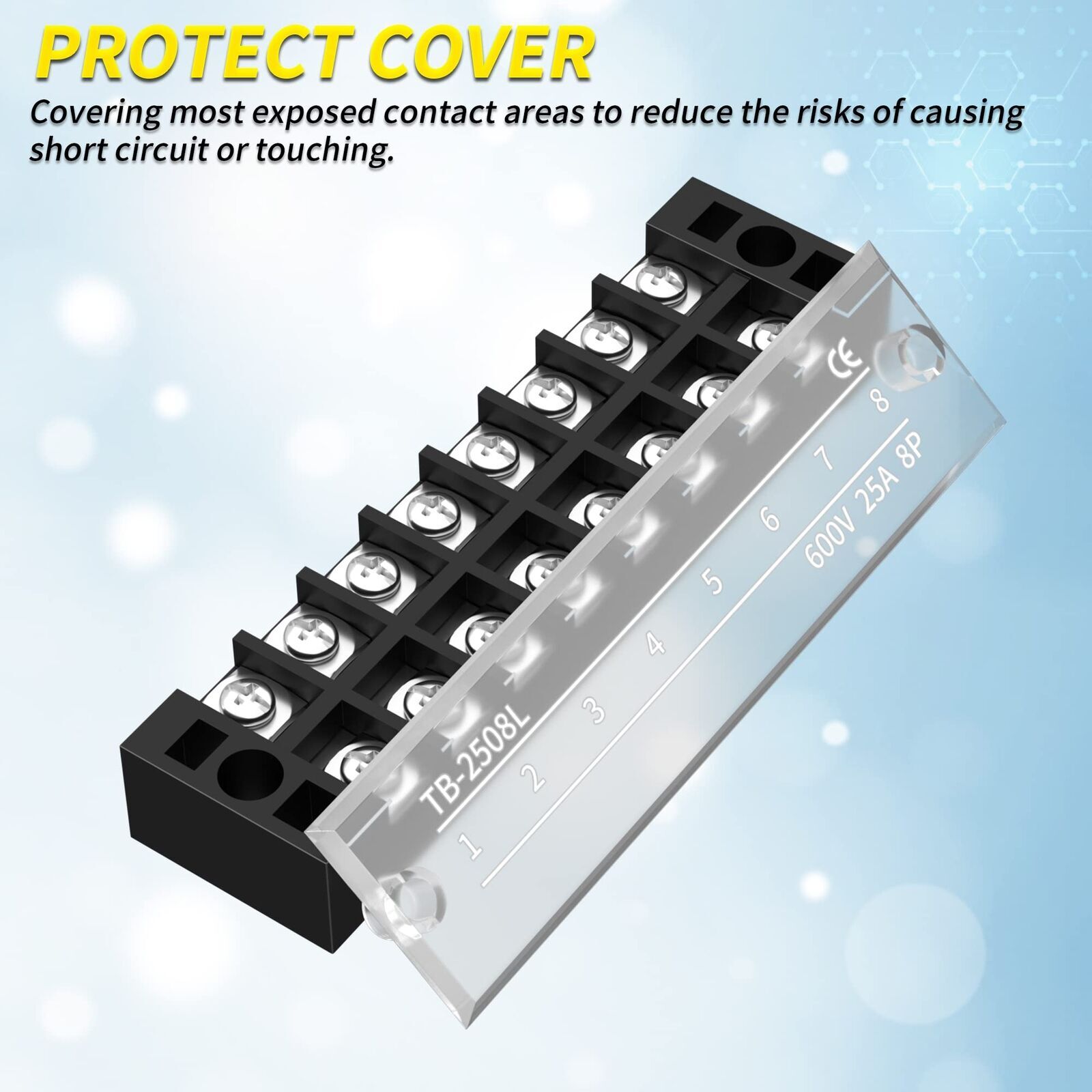 8 Position Terminal Block 25A 600V Dual Row Screw Terminal Strip Dual Row wit