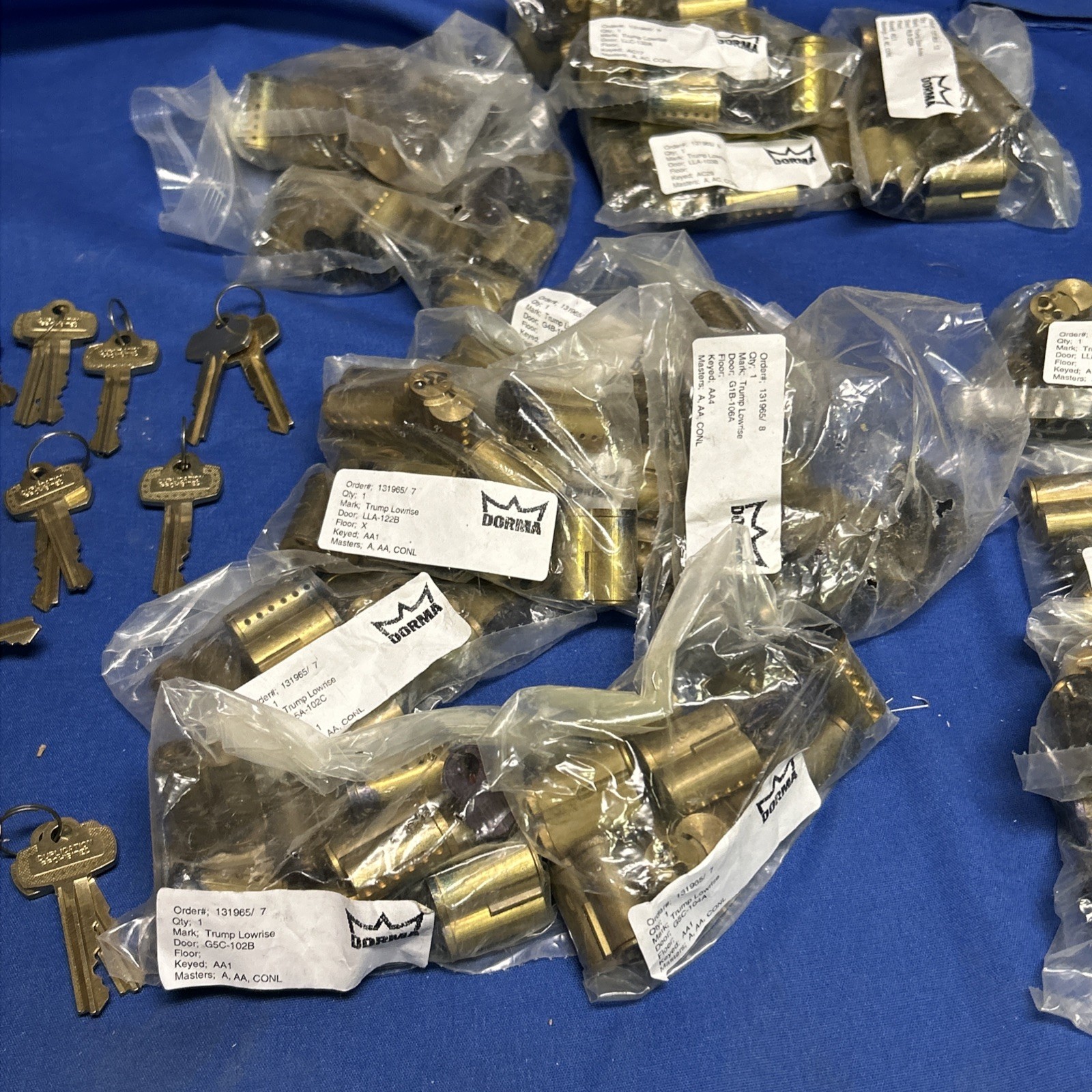 Lot of 20 Dorma blue interchangeable cores A6 with 2 control keys KSP
