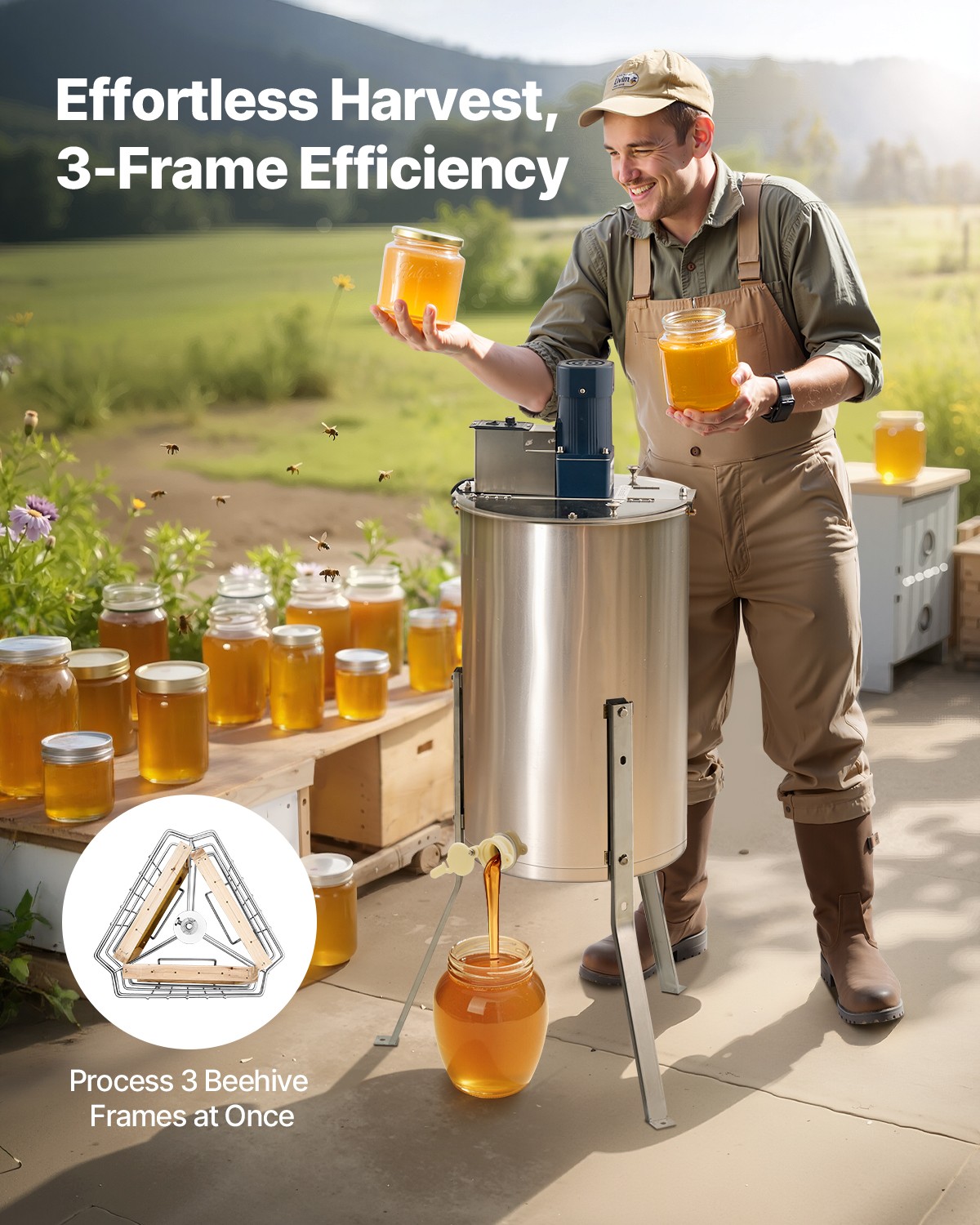 VEVOR Electric Honey Extractor 3 Frame Beekeeping Honeycomb Stainless Steel