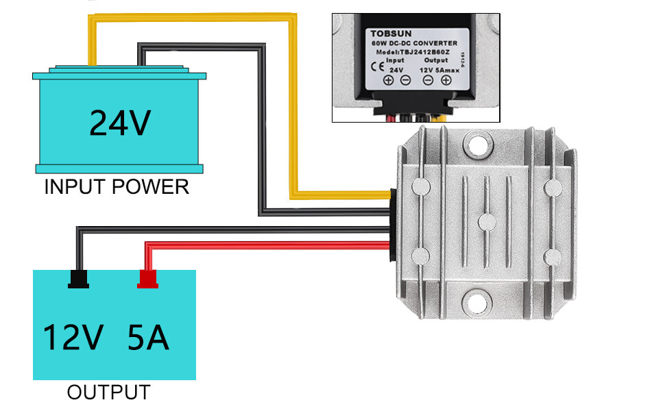 24V to 12V 5A 60W Converter DC-DC Voltage Reducer Step Down Regulator Waterproof