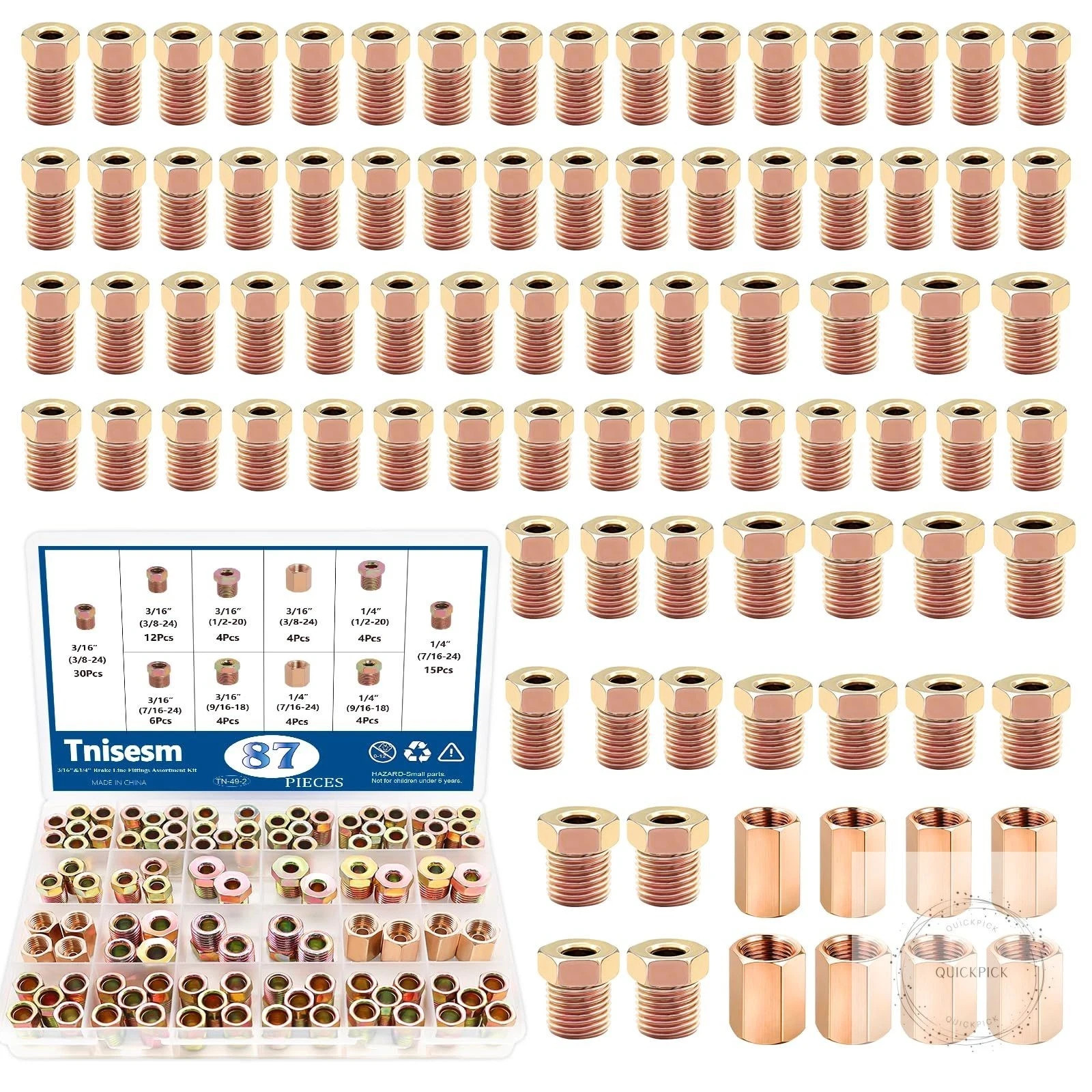3/16″ & 1/4″ Brake Line Fittings Assortment Kit,3/8 Inch-24 Threads Nuts and Uni