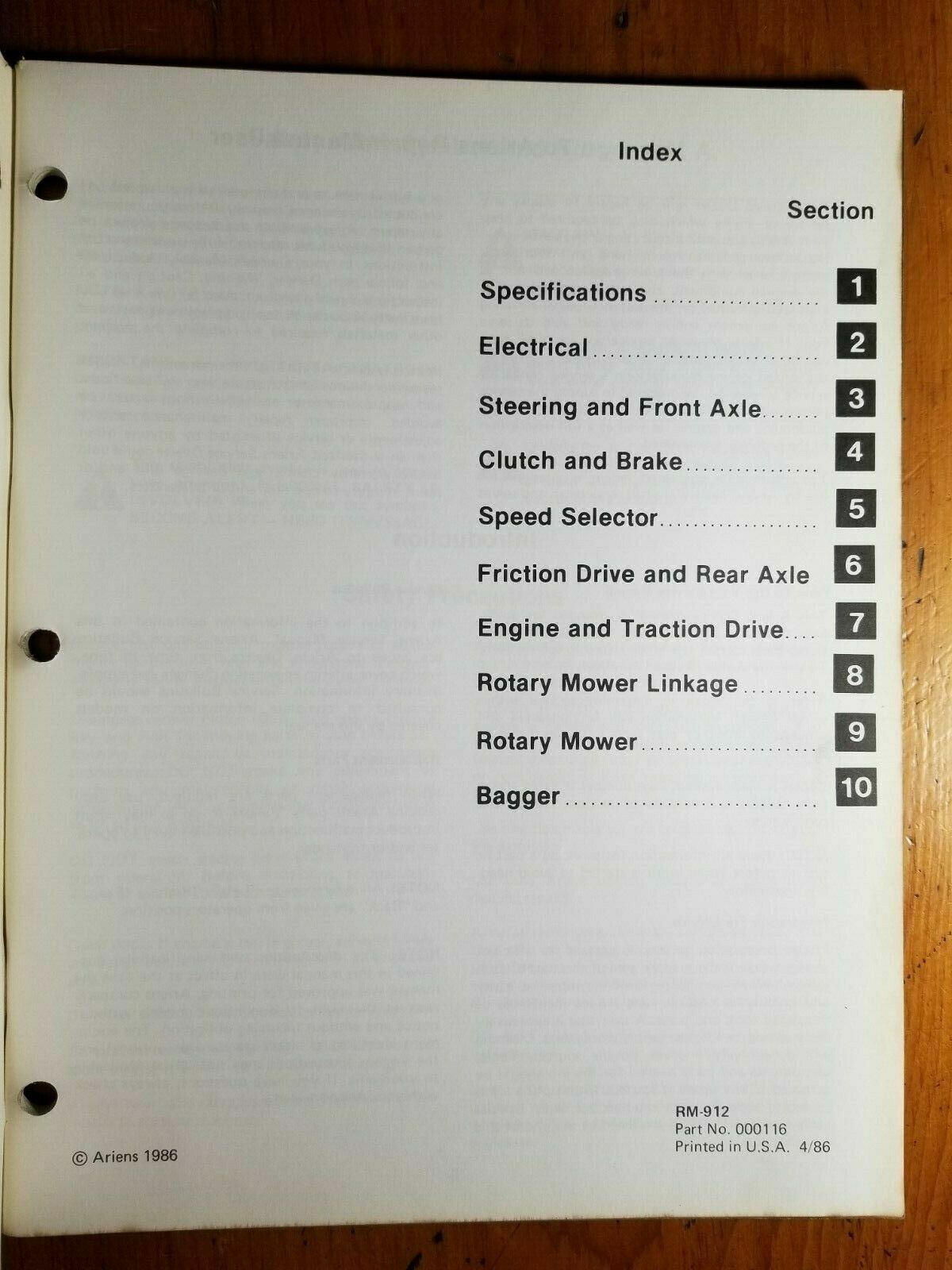 Ariens 912 Series 38″ 6 HP Riding Mower Service Repair Manual RM-912 4/86