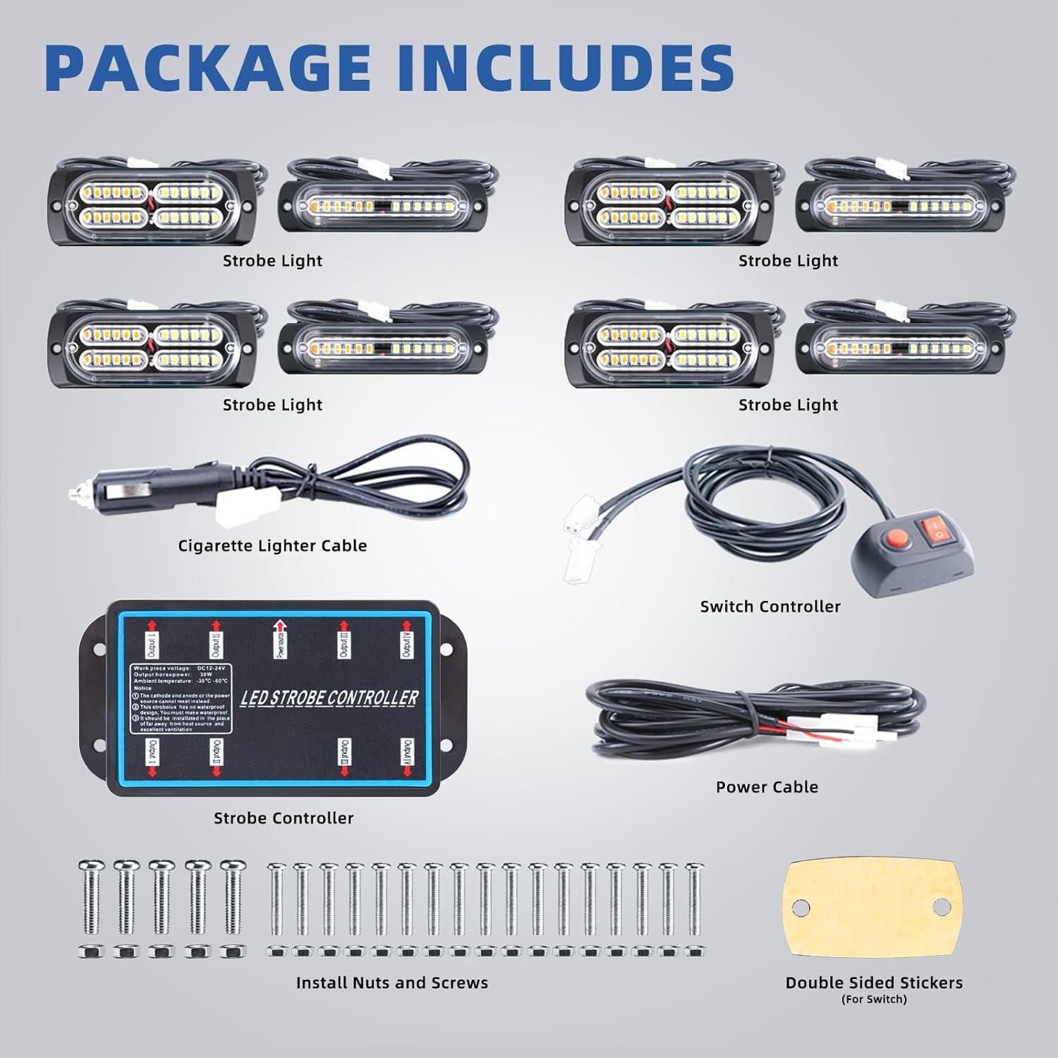 8pcs Amber White LED Sync Strobe Lights Ultra Slim Surface Mount Flashing