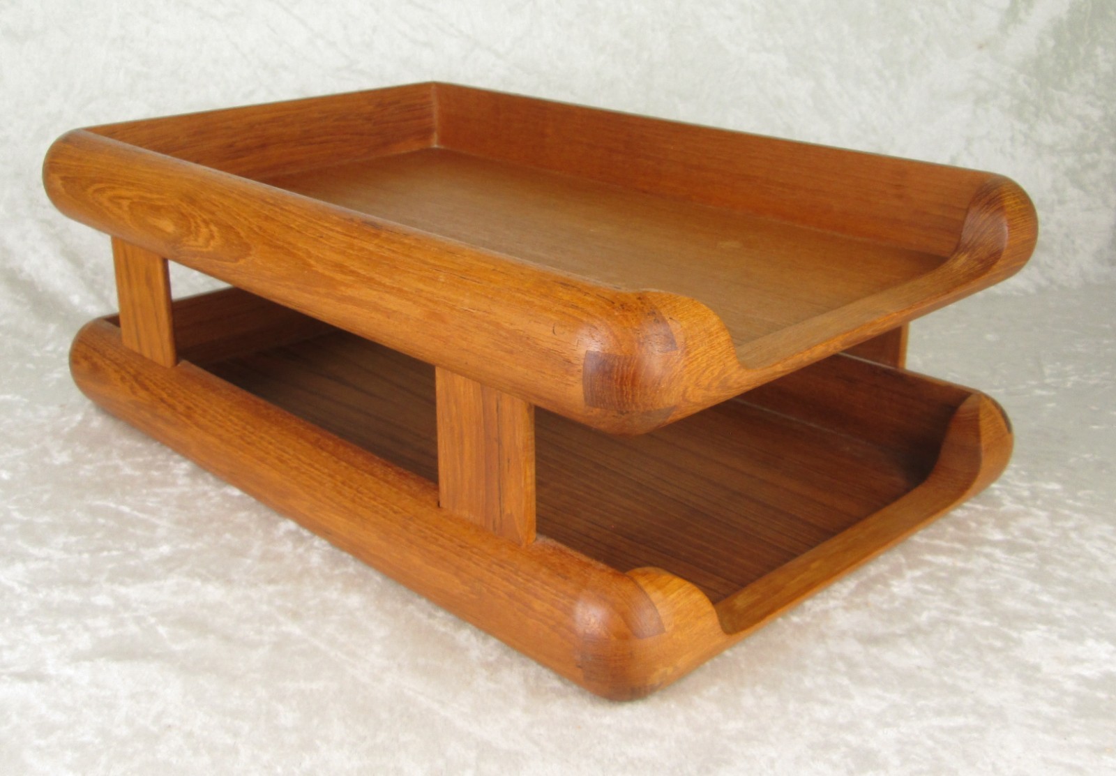 Kalmar Teak Double Letter Desk Tray Danish Modern 10-3/4 inch Wide x 16-1/4 Deep