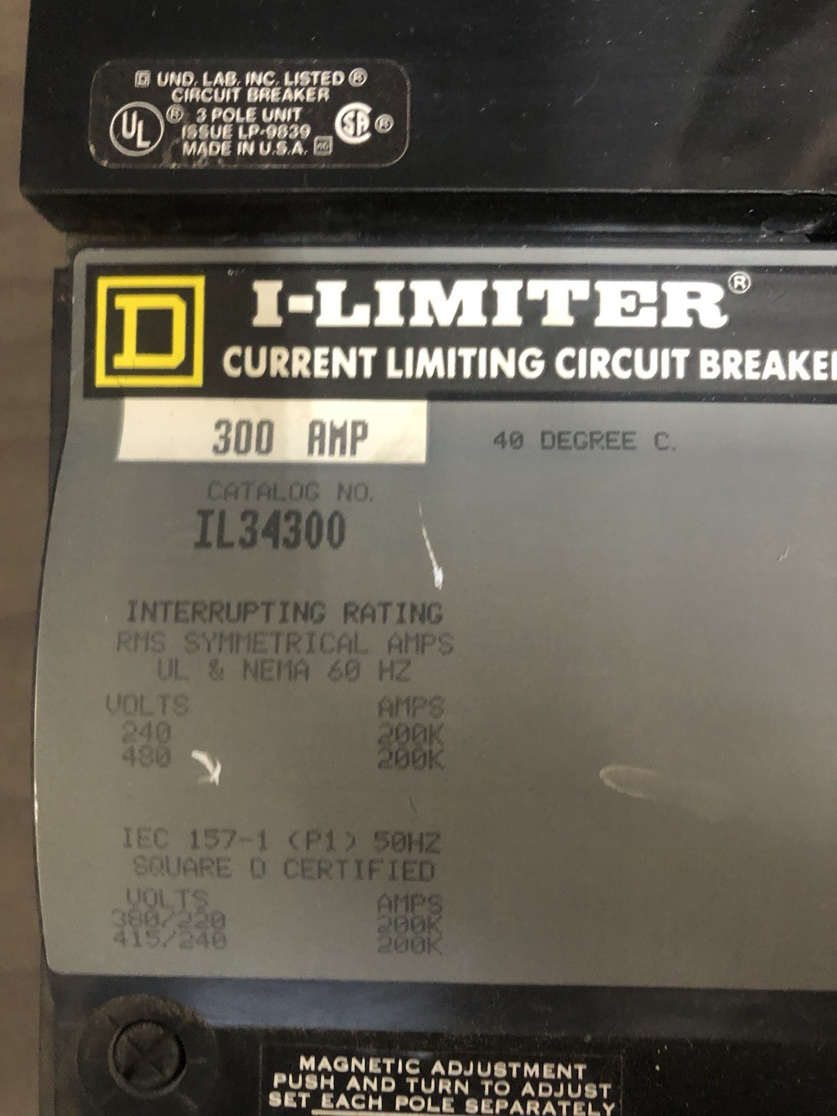 Square D I-Line Circuit Breaker 300A 480V | IL34300