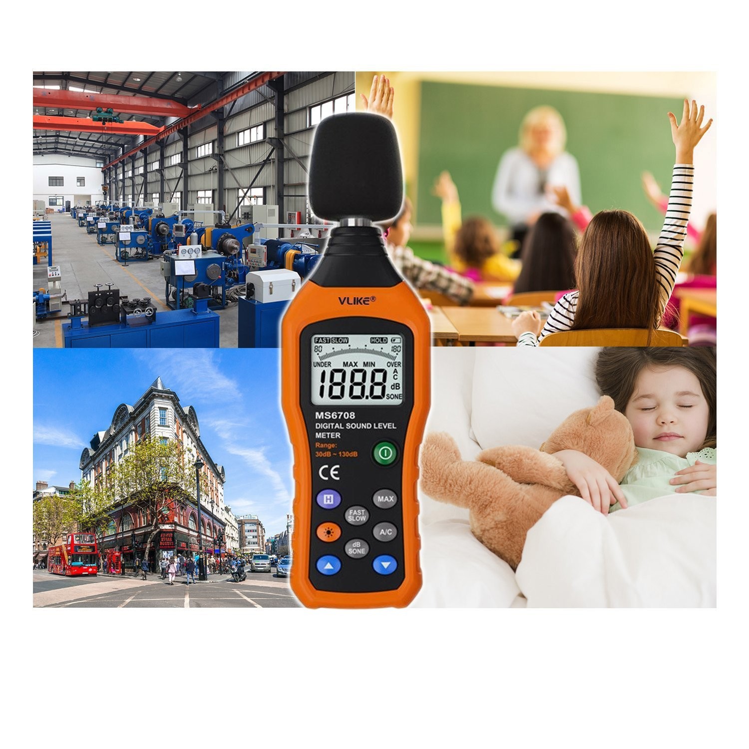 VLIKE LCD Digital Audio Decibel Meter Sound Level Meter Noise Level Meter Sound