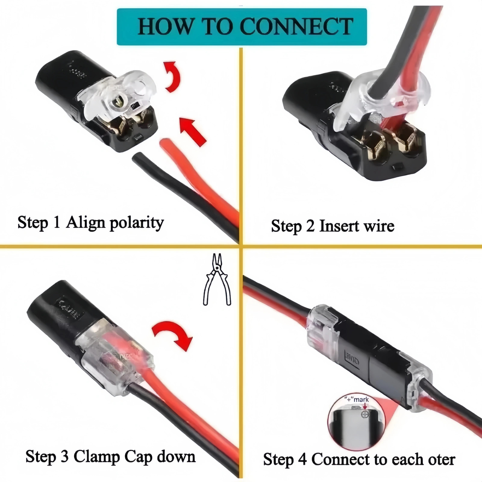 50 pcs Double-Wire Plug-in Connector Led Light Strip Fast Connectors with 2Pin