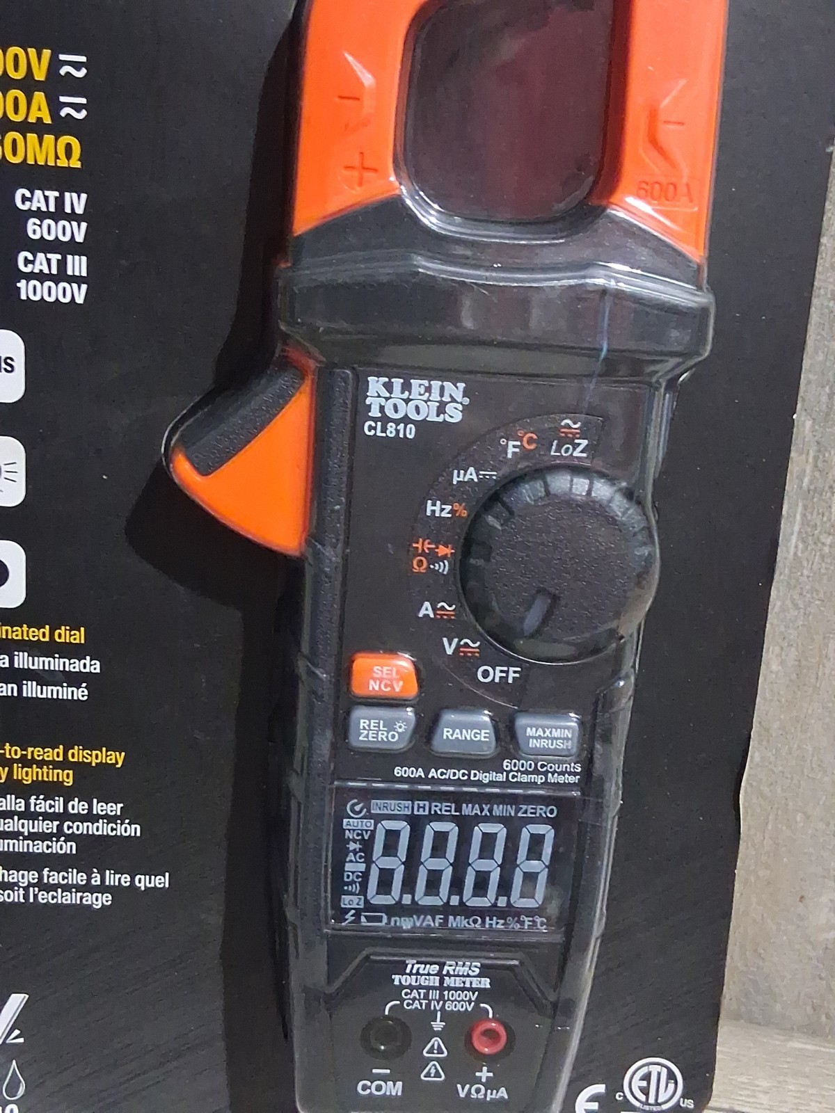New KLEIN TOOLS CL810 600a AC/DC AUTO RANGING TRMS CLAMP MULTI METER W/LIGHT