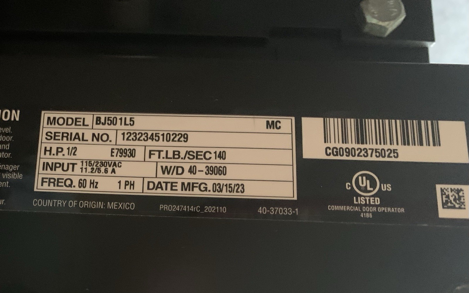 LiftMaster Logic 5.0 1/2 HP Commercial Door Opener BJ501L5 With Brake – Read-