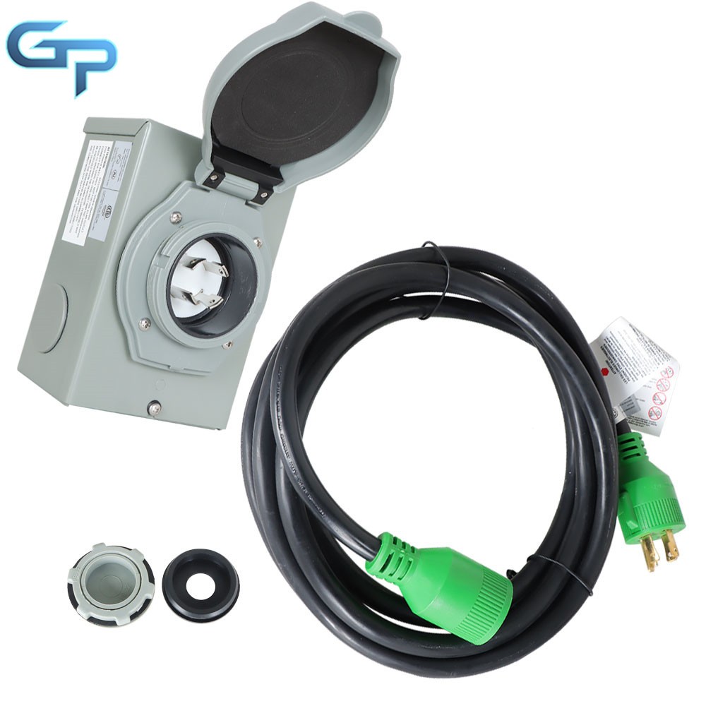 30Amp 15FT 4Prong Generator Inlet Box and Extension Cable Combo NEMA L14-30P/R