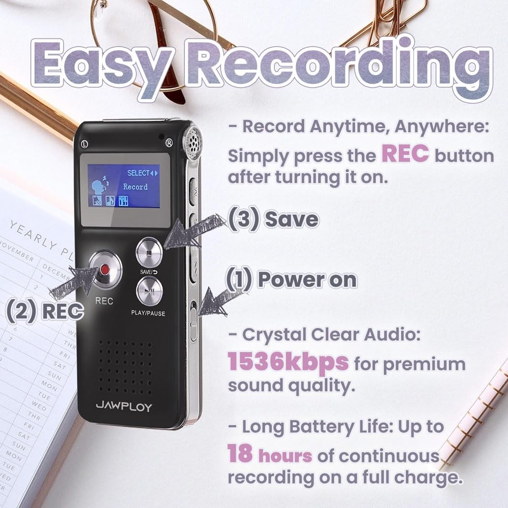 64GB Digital Voice Recorder for Lectures Meetings Voice Activated Recording D…