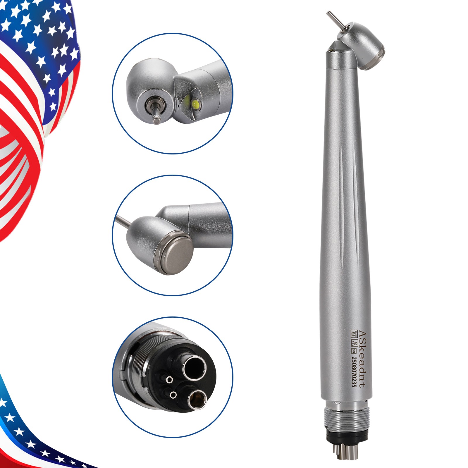 Dental 45 Degree 45° Angle LED E-generator High Speed Handpiece 4 holes ASkeadnt
