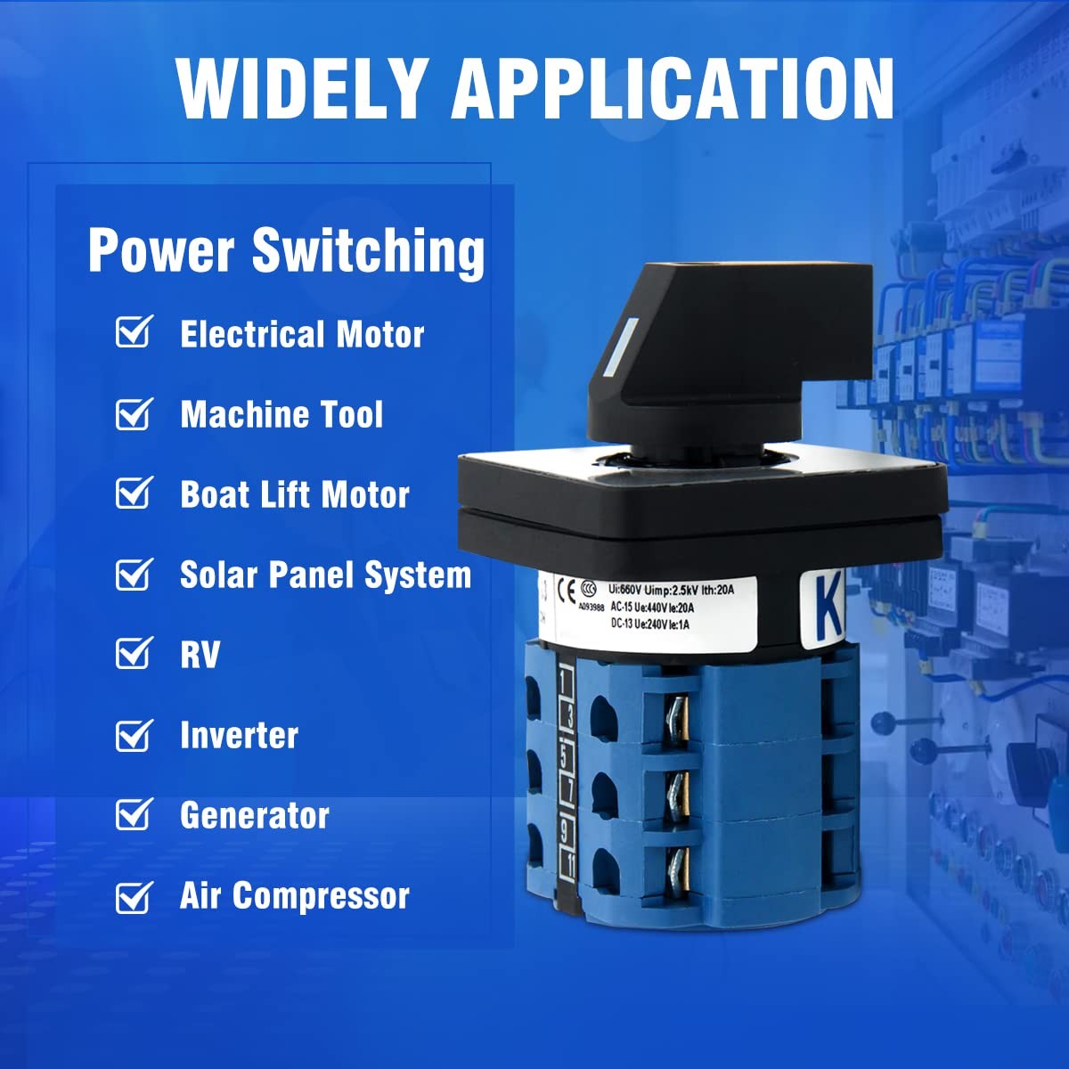 20A Rotary Changeover Switch 660V 4 Position 3 Phase 12 Terminals,3Way 2NO 2N…