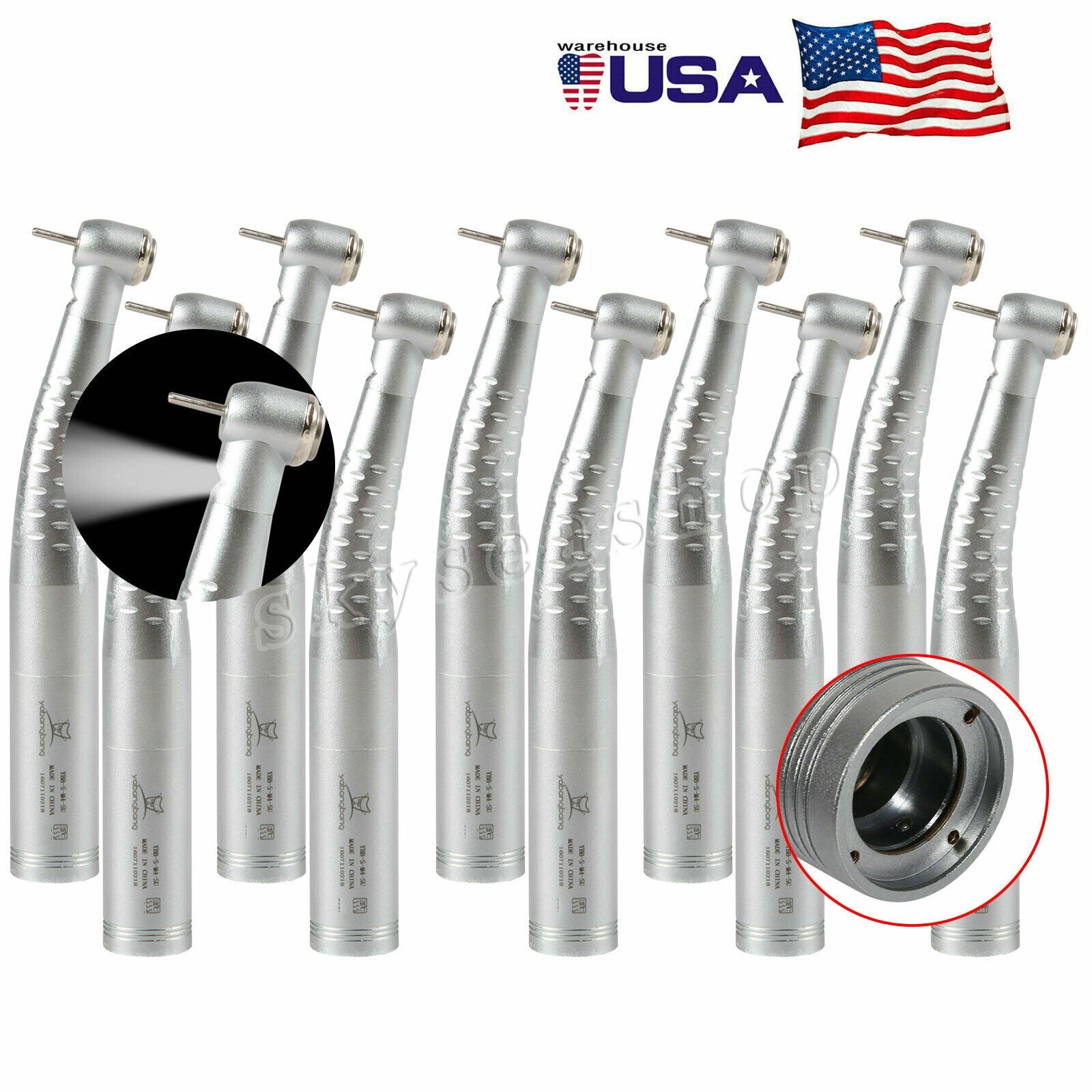 Dental Fiber Optic LED Handpiece High Speed Fit Kav Quick Coupler 4Hole / 6Pin