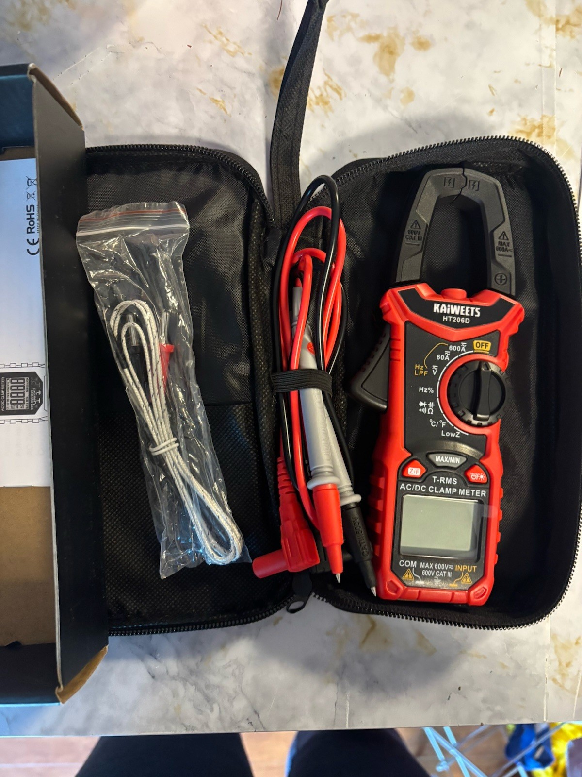 KAIWEETS HT206D AC/DC Current Voltage Digital Amp Meter Multimeter & Test Lead