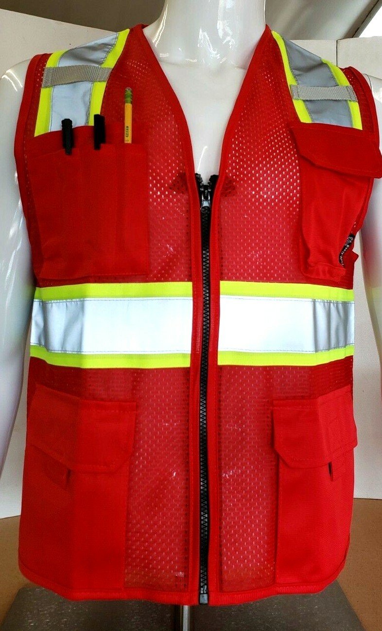 Two ToneHi Vis Reflective Red Safety Vest for Traffic, Security, Volunteer Work