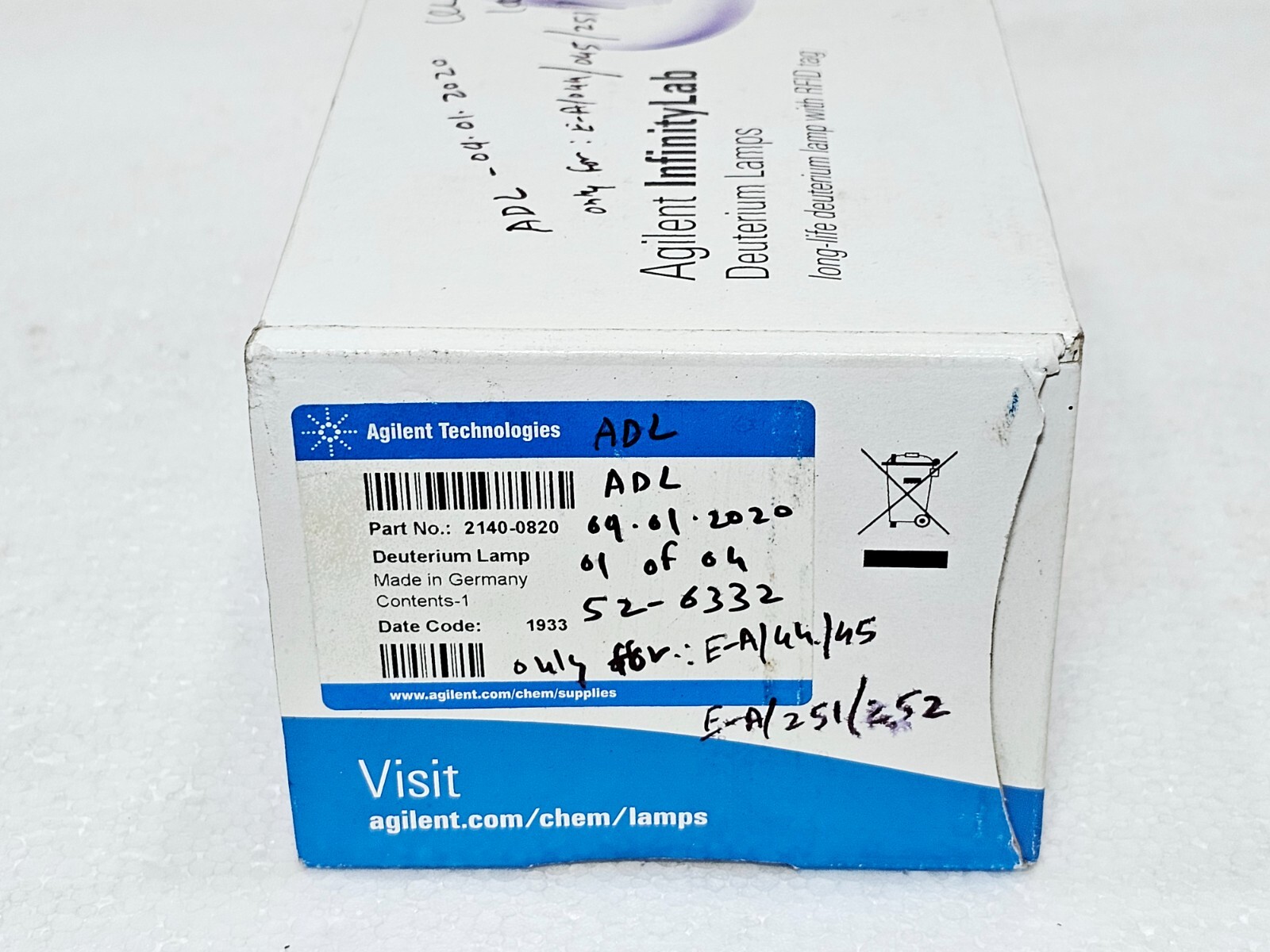 AGILENT INFINITYLAB PART NO:2140-0820 DEUTERIUM LAMP WITH RFID TAG 2400hr USED#4