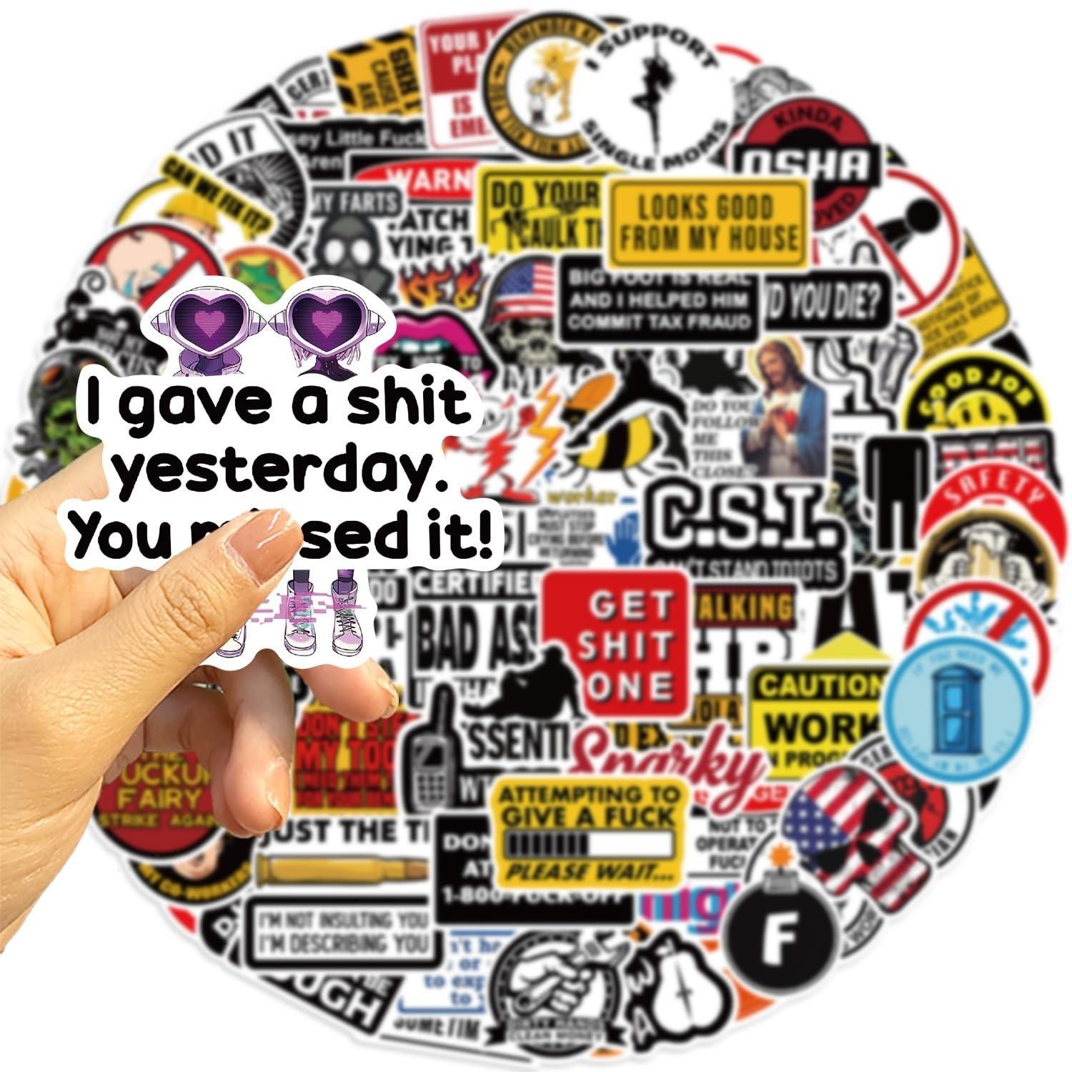 100pcs Funny Hard Hat Stickers (dirty) for Adult Tool Box, Helmet, Black
