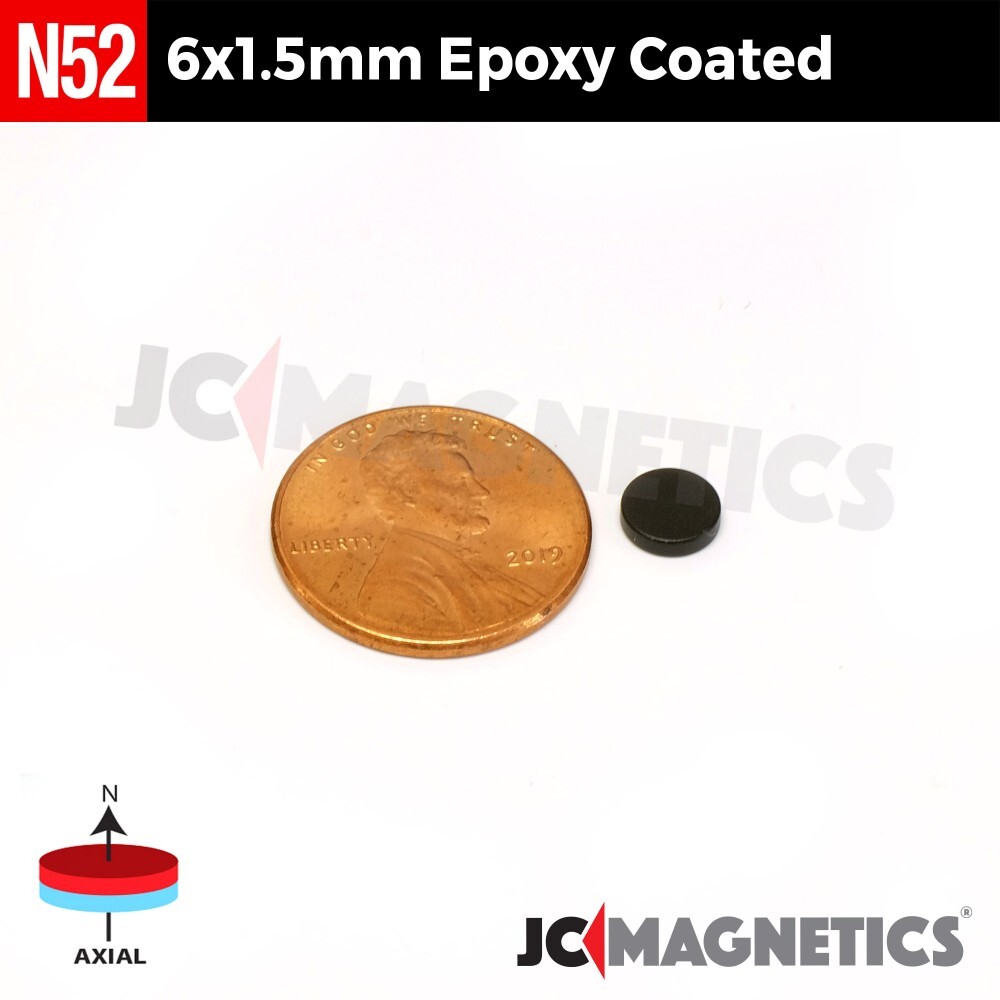 6mm x 1.5mm N52 Epoxy Coated Strong Rare Earth Neodymium Magnet Disc 6×1.5mm
