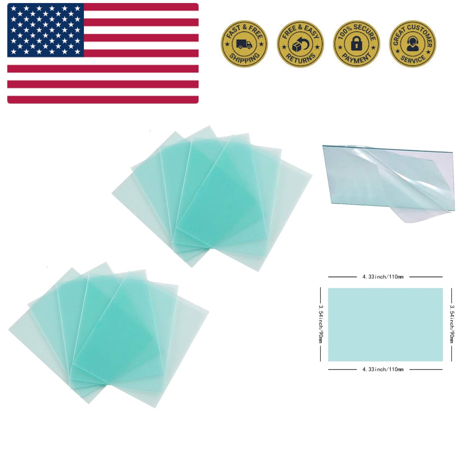 10-Pack Welding Protective Lens Replacement 4.33 X 3.54 inch 110 mm x 90 mm T…