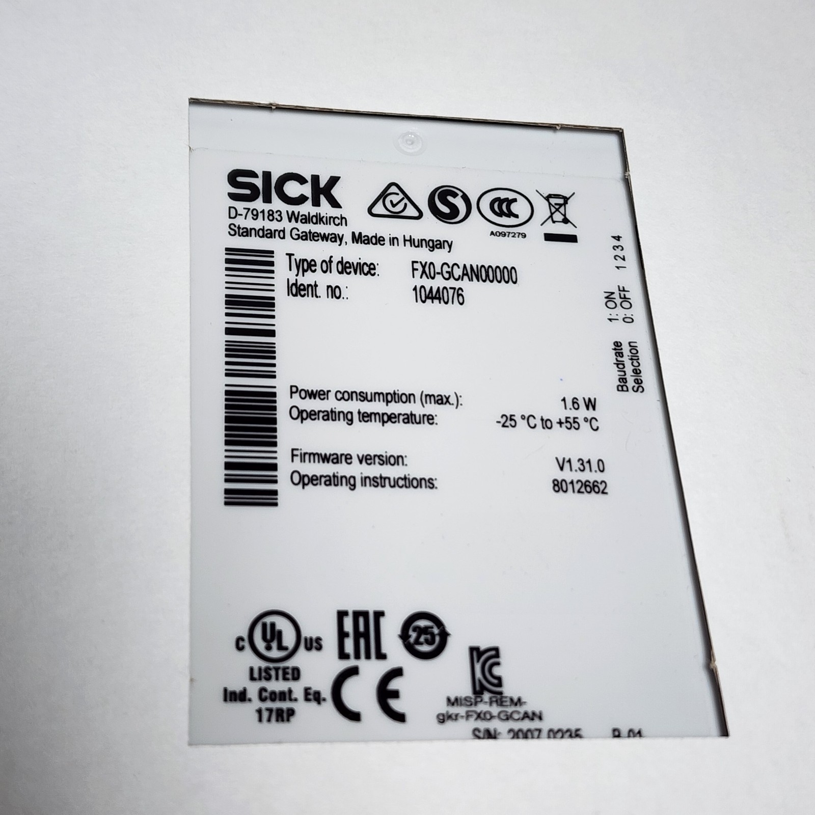 Sick 1044076 FX0-GCAN00000 CANopen Gateway Safety Controller