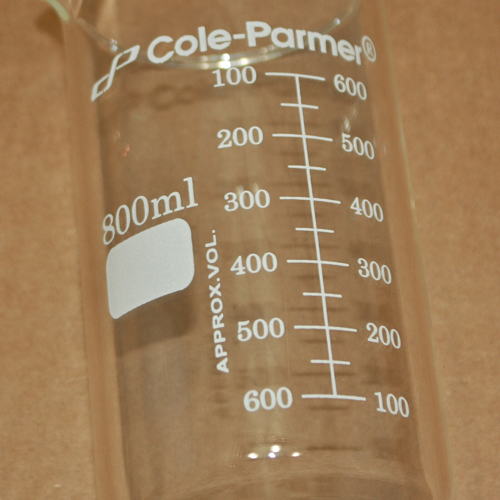 (6) Cole Parmer Tall Glass Berzelius Beakers 34500-09, 800 ml, Borosilicate
