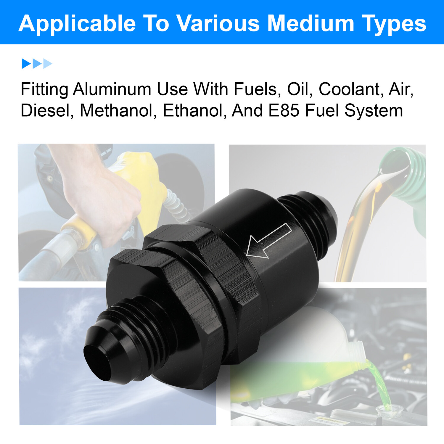 6AN Non Return One Way Inline Check Valve Fitting Aluminum-Black